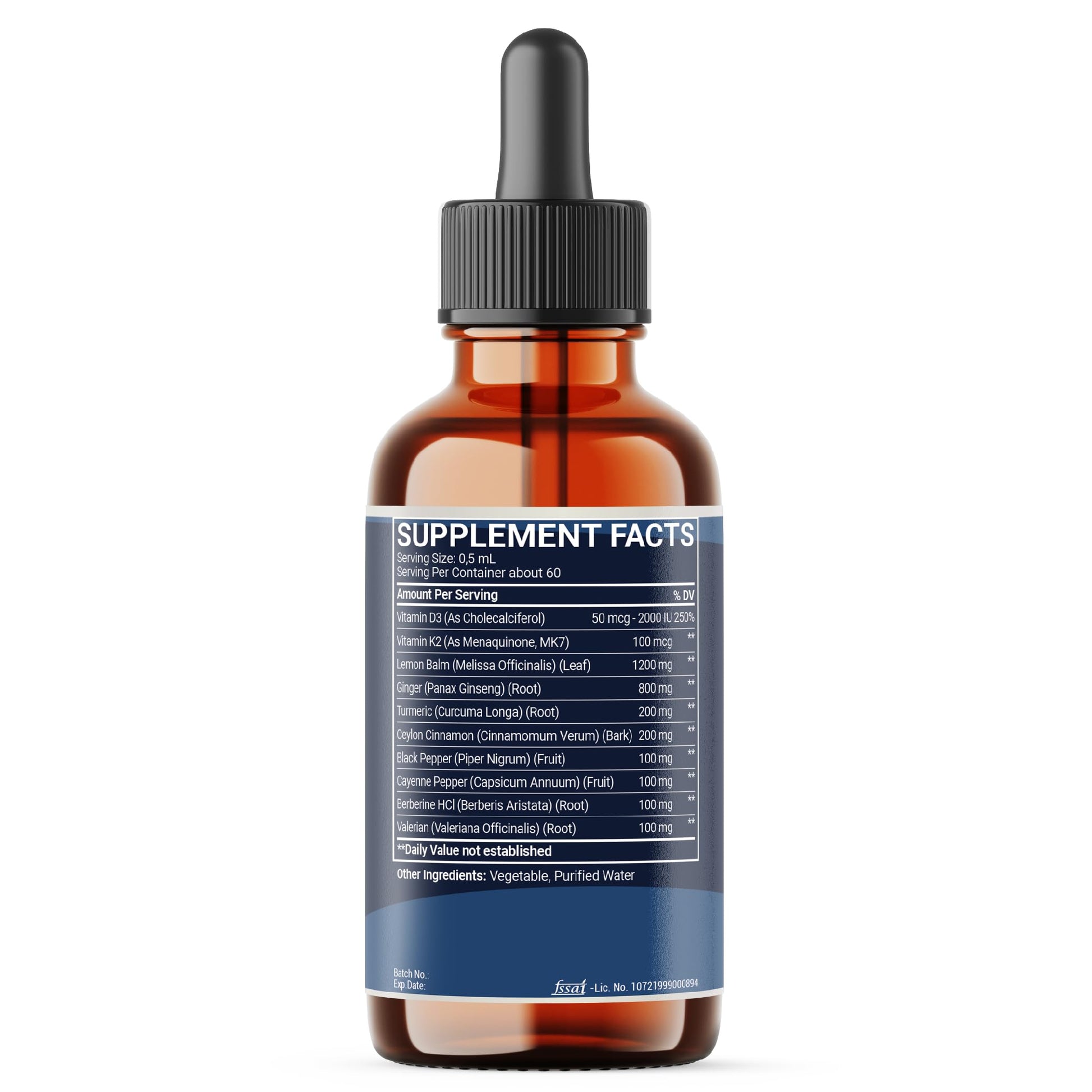 10in1 Lemon Balm Liquid Drops Blend Includes Vitamin D3, Vitamin K2, Lemon Balm, Ginger, Turmeric, Ceylon Cinnamon, Black Pepper, Cayenne Pepper, Berberine, Valerian Root - 1 FL Oz - 2 Month Supply Mecisco uk supplements