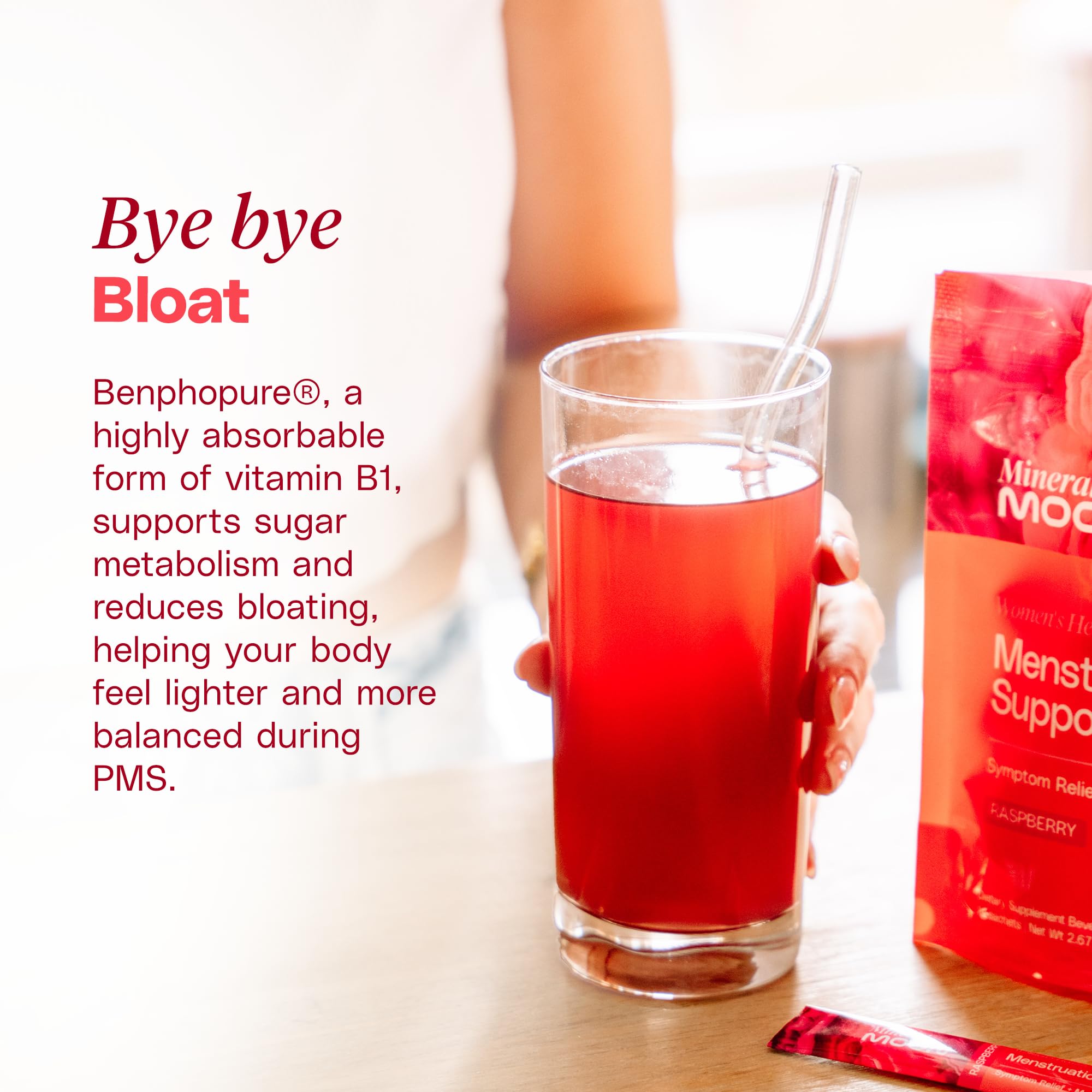 Mineral Moon Premium Menstruation Support - 14 Sachets Raspberry Drink - Hormonal Balance & PMS Support - Reduce Period Cramps, Fatigue & Nausea -with Magnesium Bisglycinate, BenfoPure B1 & Vitamin B6 Mineral Moon uk supplements