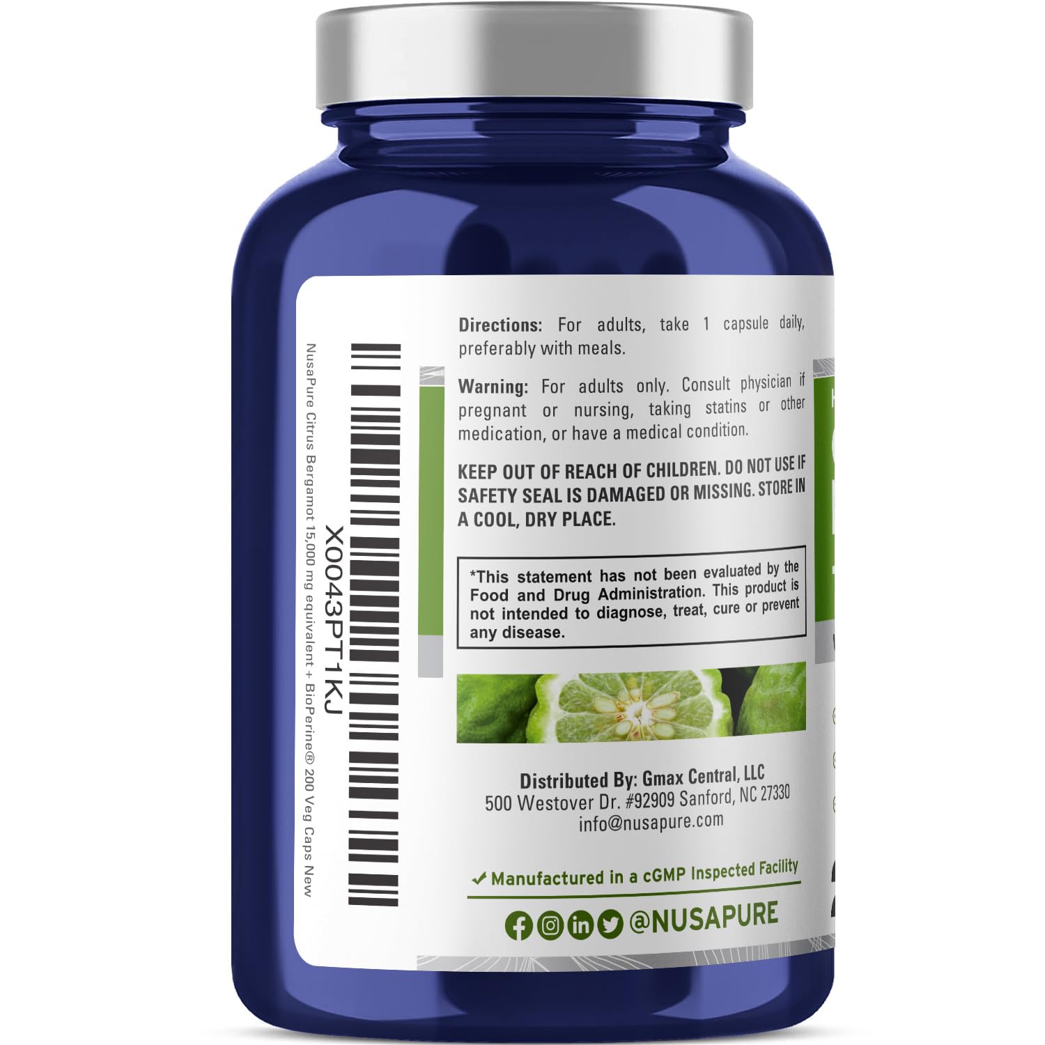 NusaPure Citrus Bergamot Capsules 15,000mg, 200 Capsules - 25:1 Bergamot Extract - 200 Servings, Bioperine, Vegan, Non-GMO NusaPure uk supplements