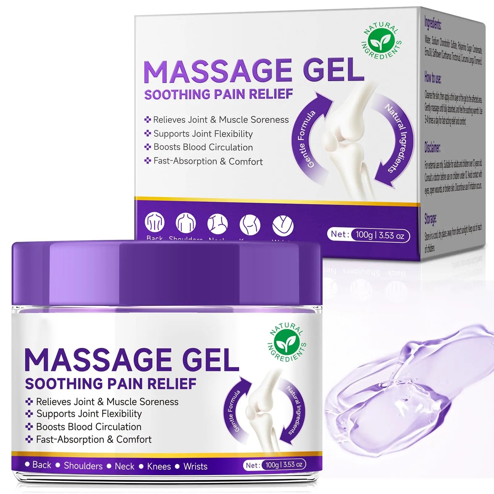 Joint Massage Purple Gel, Soothing Massage Cream for Joint Activities, Muscle, Knees, Lumbar, Neck, Back, Hands/Feet, Light-Weight & Easliy Spread for Post-Workout, Long-time Sitting|3.53Oz chenyayun uk supplements