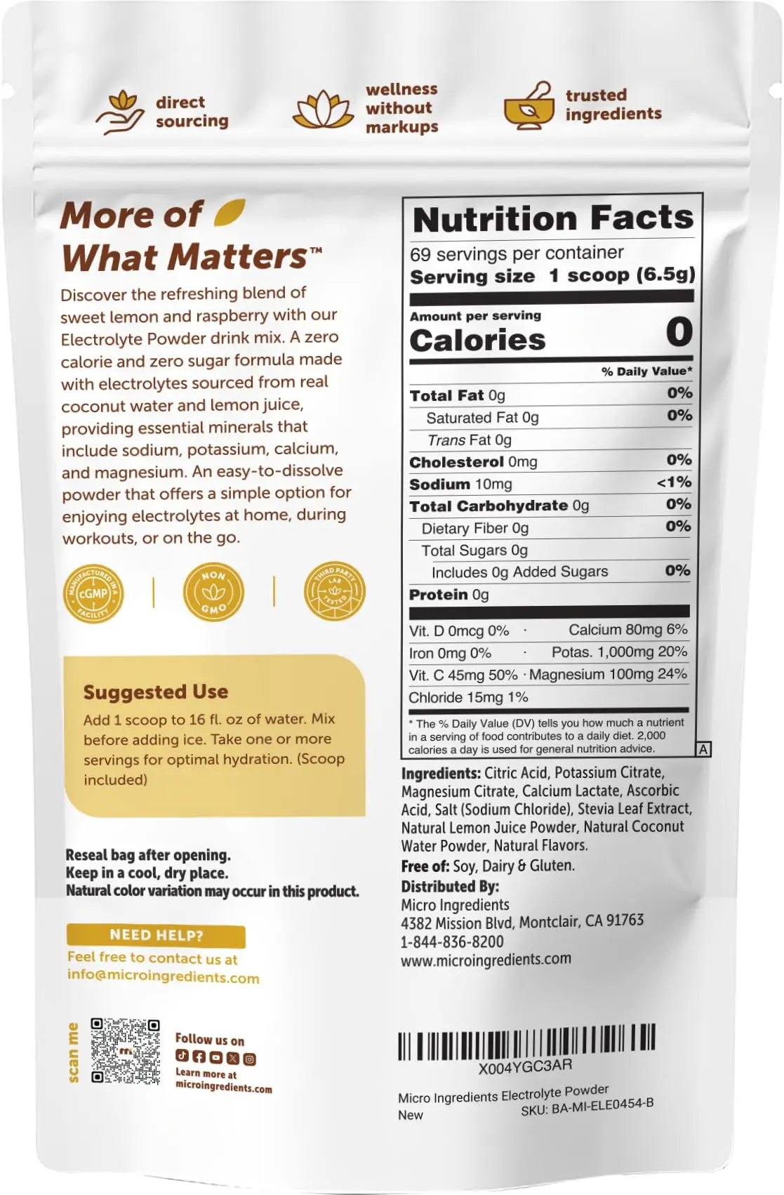 Micro Ingredients Hydration Electrolyte Powder, 1 lb (69 Servings) | Lemon Raspberry Flavor | High Potassium (1,000mg) + Coconut Water & Real Lemon Juice | No Sugar, Keto Friendly | Non-GMO Micro Ingredients uk supplements