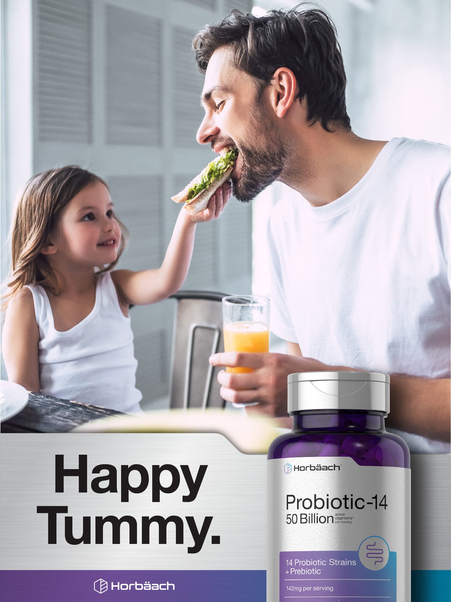 Horbäach Probiotics with Prebiotics | 60 Capsules | 50 Billion Active Organisms | Non-GMO Horbäach uk supplements