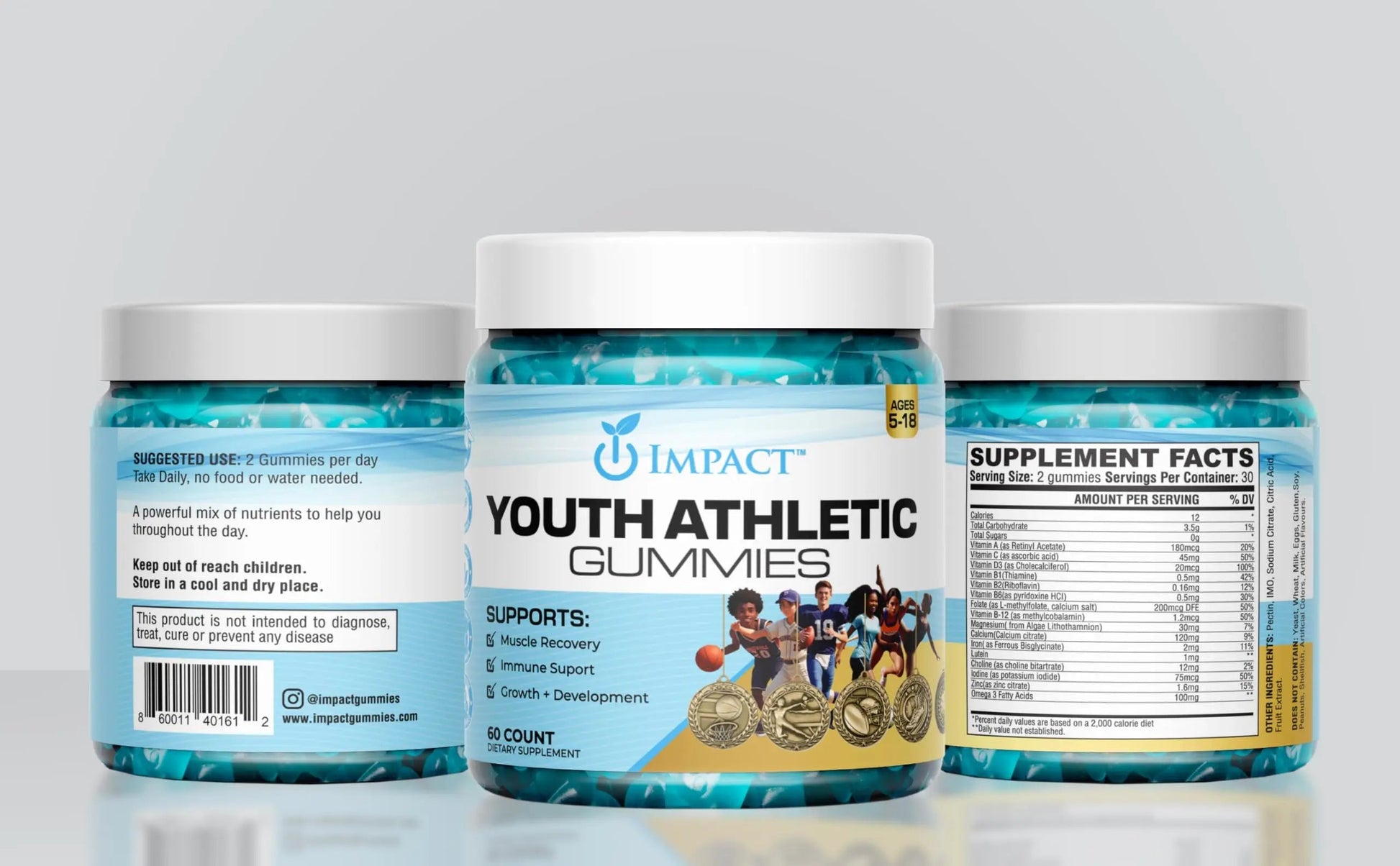 Youth Athletic Gummies – Kids Multivitamin Gummies with Essential Nutrients, Immune & Energy Support, Vegan & Gelatin-Free IMPACT uk supplements