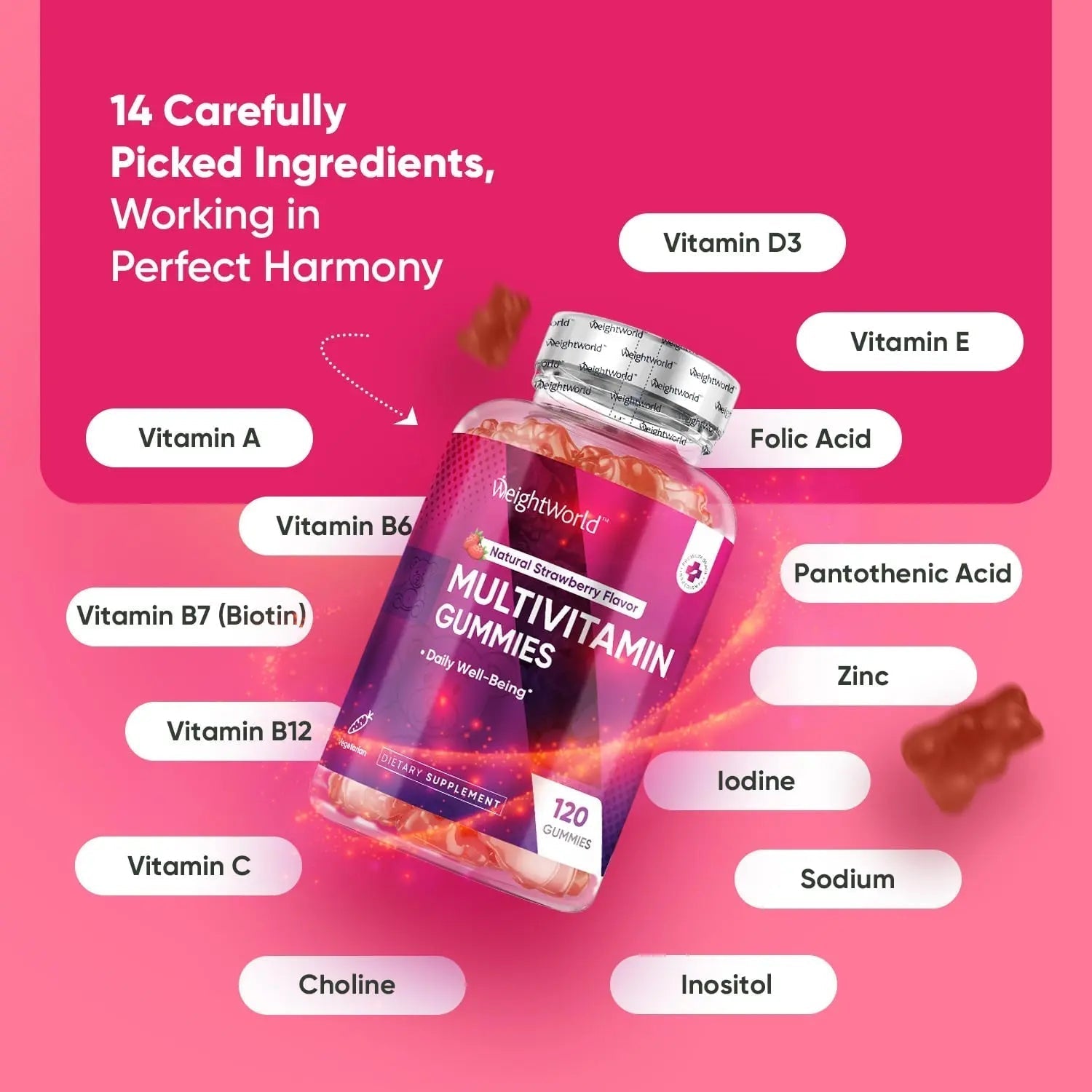 WeightWorld Adult Multivitamin Gummies for Women & Men of All Age - Halal-Suitable with Key Ingredients Like Vitamin A, C, D3, B6, B12 & Biotin WeightWorld uk supplements
