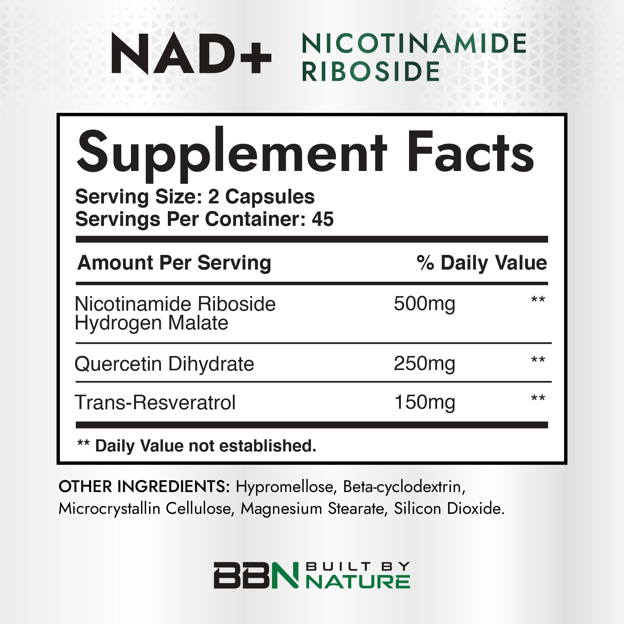 Built by Nature NAD Supplement – NAD+ Nicotinamide Riboside with Resveratrol & Quercetin 900mg Formula – NMN Alternative Supplement for Energy, Cellular Health & Anti-Aging – 90 Capsules Built by Nature uk supplements