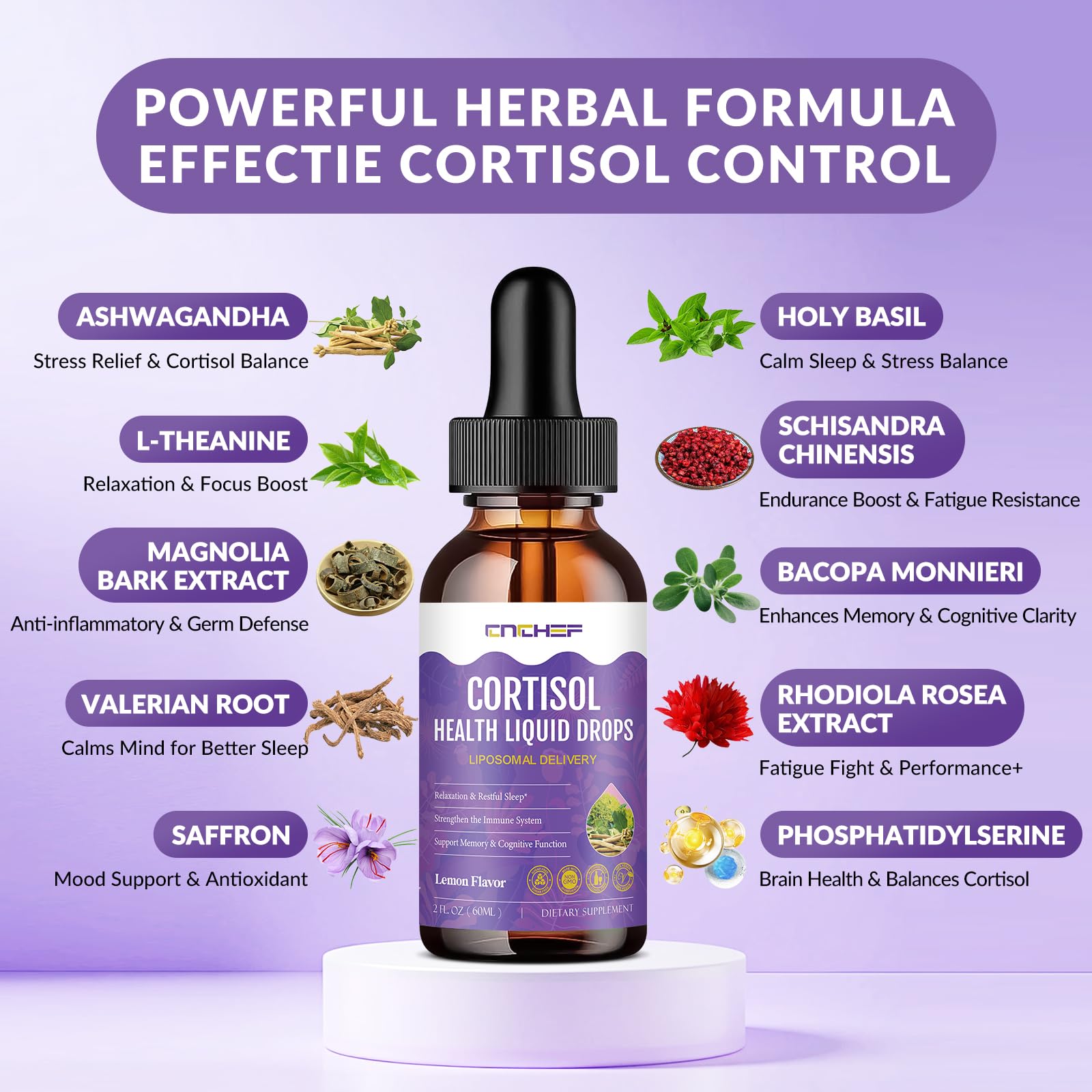 Cortisol Supplement Liquid Drops, Hormone Balance for Women Men Cortisol Detox with Magnesium Glycinate, L-Theanine, Rhodiola Rosea, Ashwagandha, Phosphatidylserine, Mood Focus, Sleep Support, 2 Fl Oz CNCHEF uk supplements