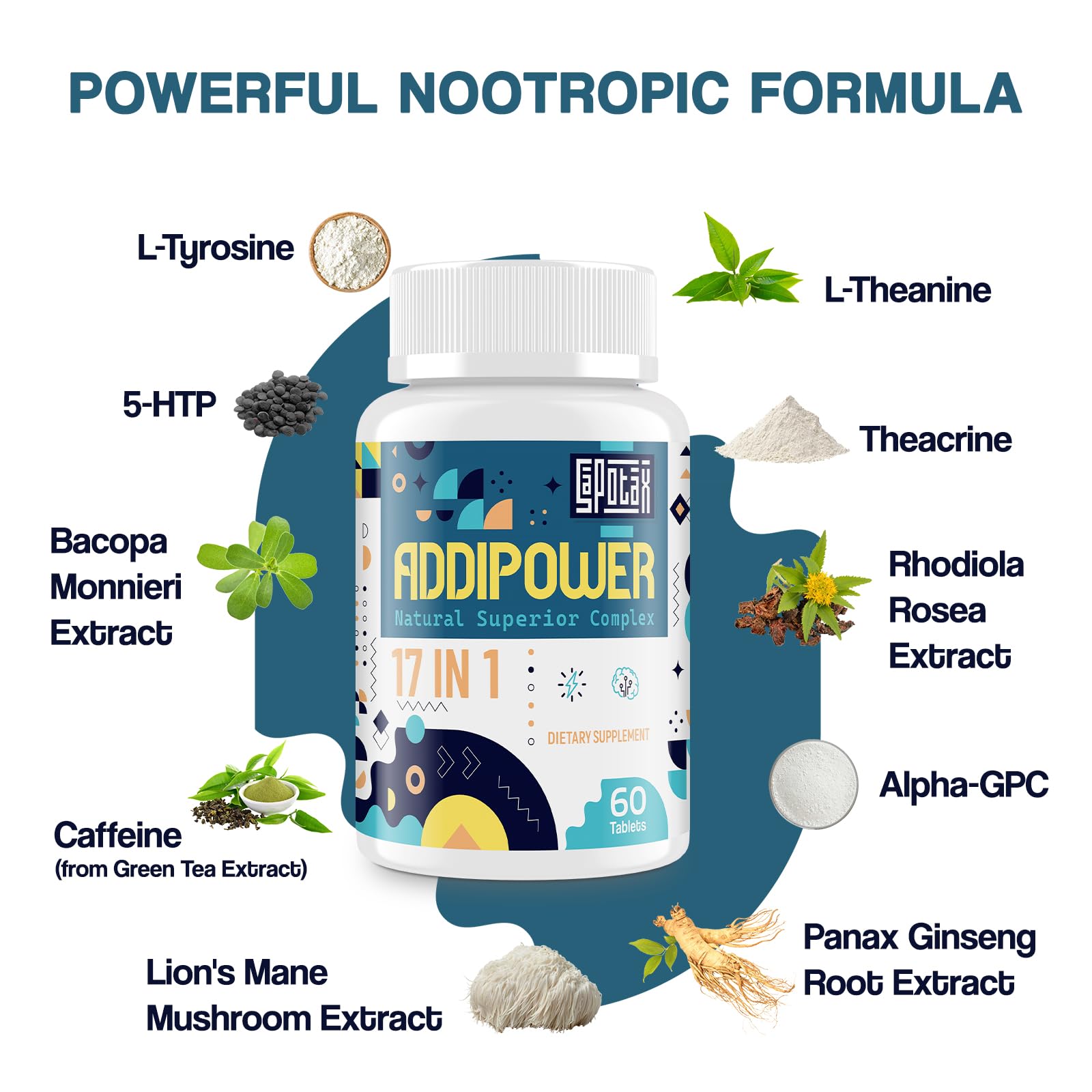 17-in-1 Brain Supplement for Memory and Focus | Nootropic Brain Supplement for Mental Clarity, Concentration, Alertness | Natural Nootropics with Herbal Extracts, Vitamins & Amino Acids (60 Tablets) Sapotax uk supplements