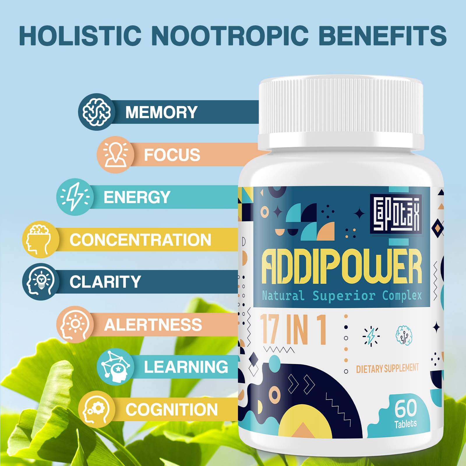 17-in-1 Brain Supplement for Memory and Focus | Nootropic Brain Supplement for Mental Clarity, Concentration, Alertness | Natural Nootropics with Herbal Extracts, Vitamins & Amino Acids (120 Tablets) Sapotax uk supplements