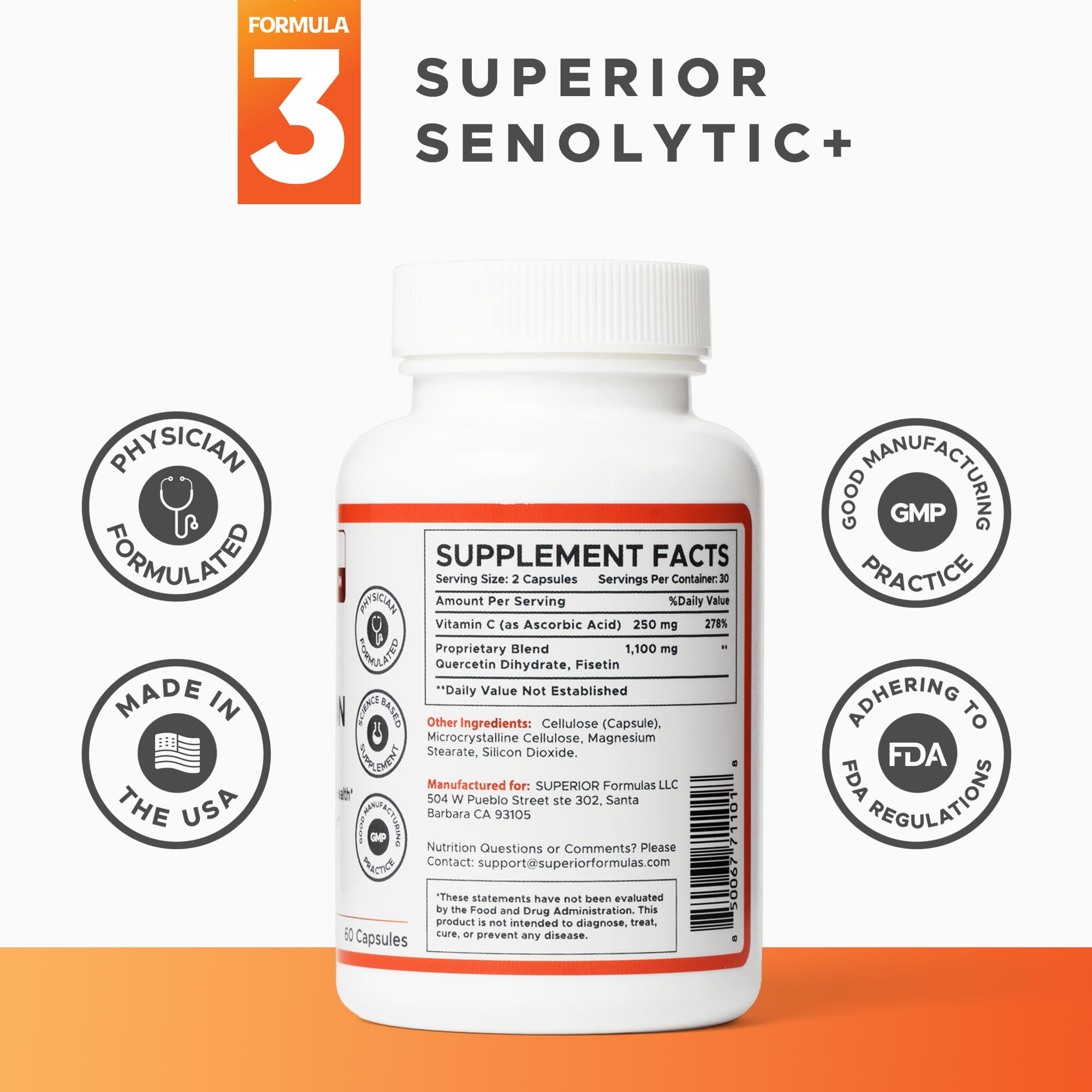 Superior Formulas | Superior SENOLYTIC+ | Fisetin-Quercetin Complex | Physician-Formulated and Science-Based Supplement for Adults 18+ | Promotes Cellular Repair | Boosts Longevity & Healthspan Superior Formulas LLC uk supplements