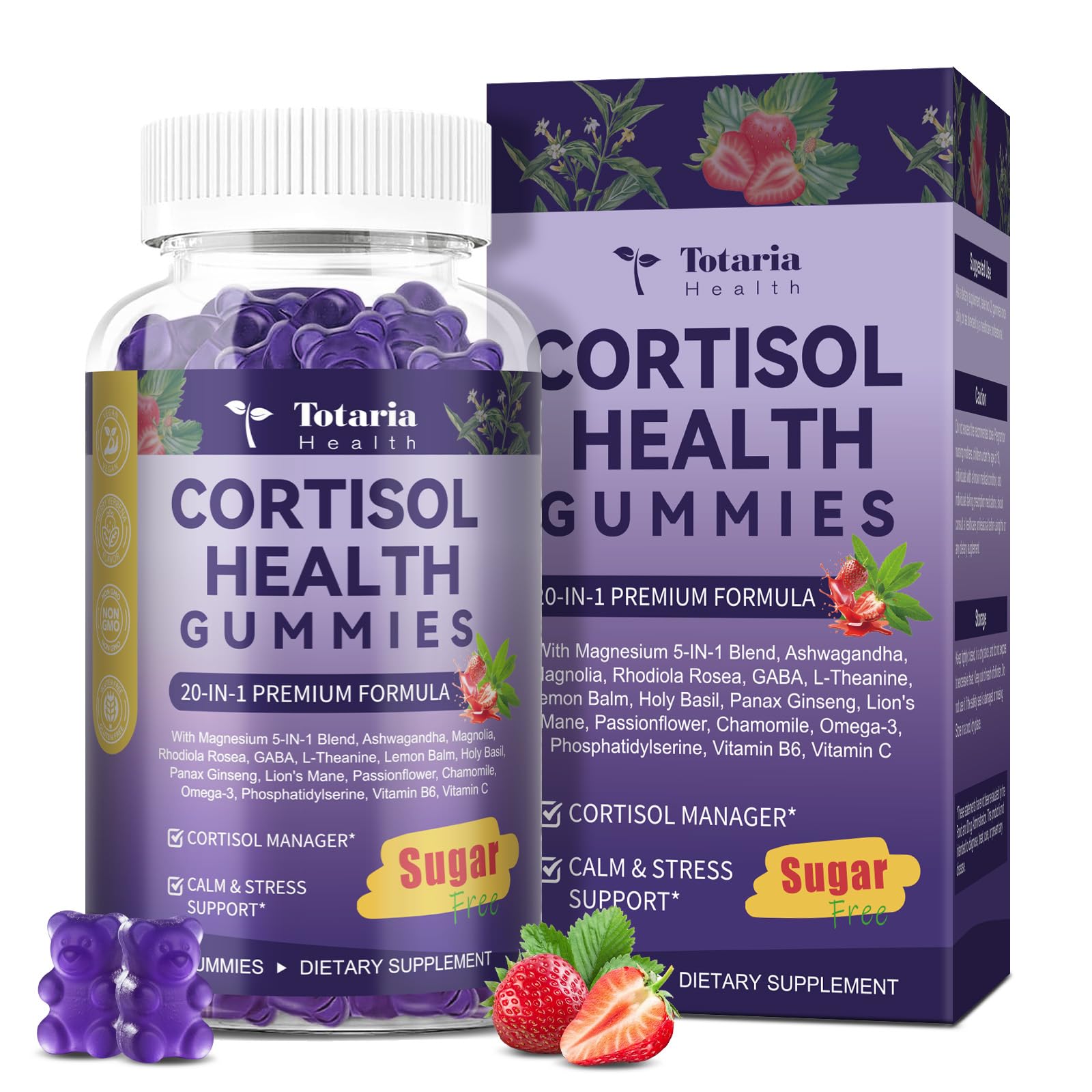 Cortisol Supplements for Women & Men 20-in-1 Cortisol Gummies with Ashwagandha Rhodiola Rosea Magnesium Phosphatidylserine Calm Focus Mood Support Healthy Cortisol Levels 30 Day Supply Totaria uk supplements