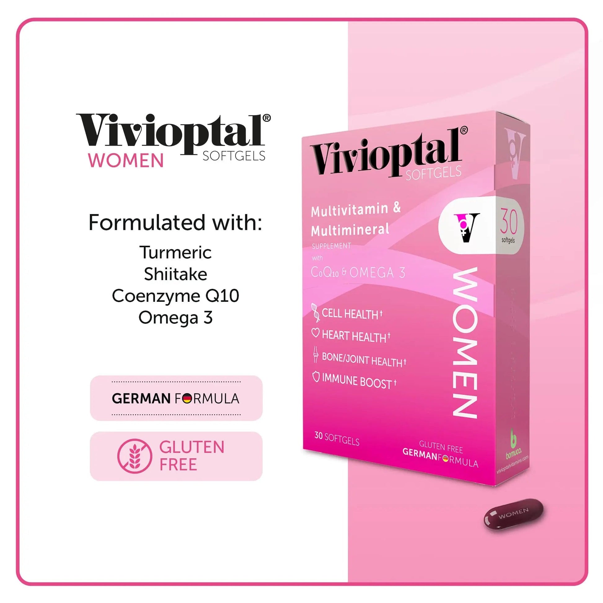 Vivioptal Women, 30 Capsules, CoQ10 & Omega-3, Multivitamin & Multimineral, Gluten Free, German Formula Vivioptal Vitamins uk supplements