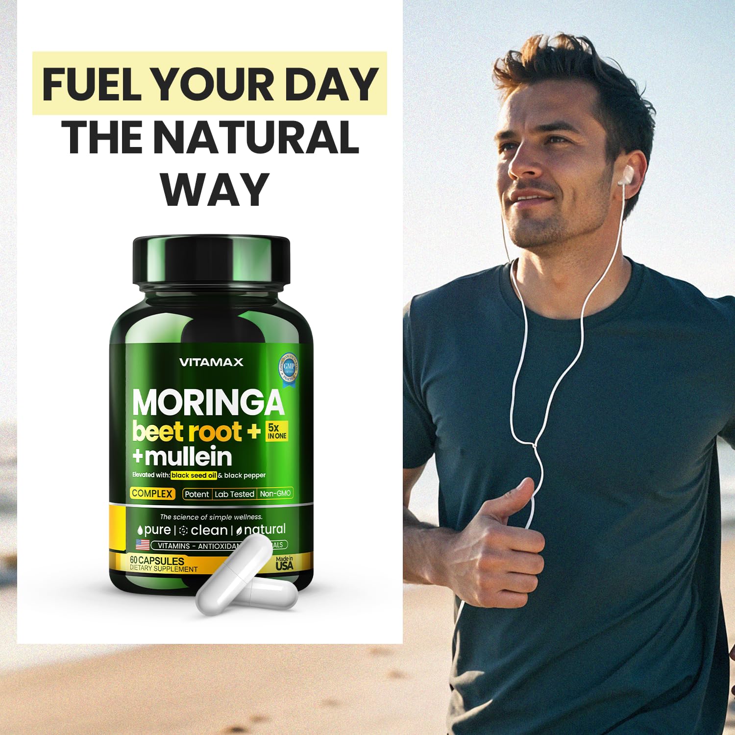 Moringa Capsules, Beet Root, Mullein Leaf - Energy, Skin, Immune Supplement Superfood, Rich in Antioxidants, Minerals & Essential Vitamins - High Absorption Non-GMO - Made in USA - 60ct Vitamax uk supplements