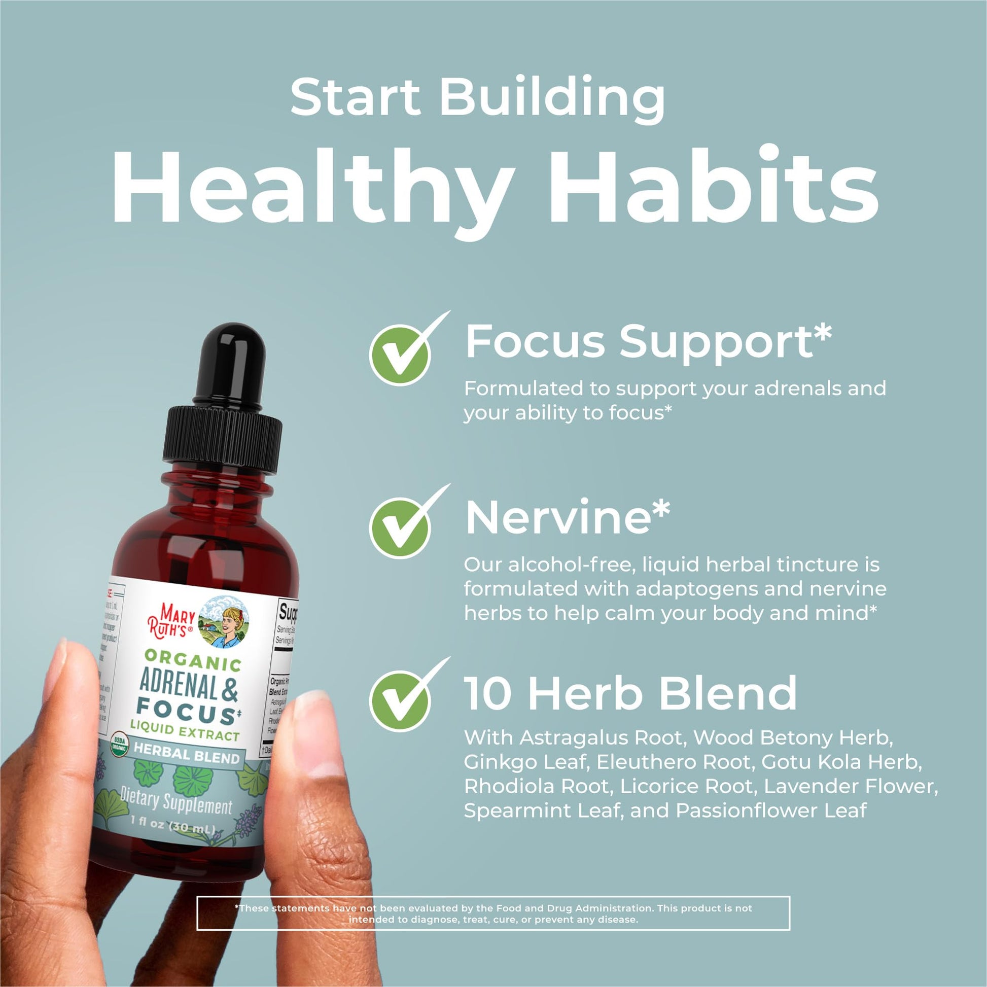 MaryRuth Organics - USDA Organic Brain Nootropic Supplement for Adults with Ginkgo Biloba & Astragalus | Focus & Adrenal Support | Brain & Memory Drops | Vegan | Non-GMO | Gluten Free | 30 Servings MARYRUTH'S uk supplements