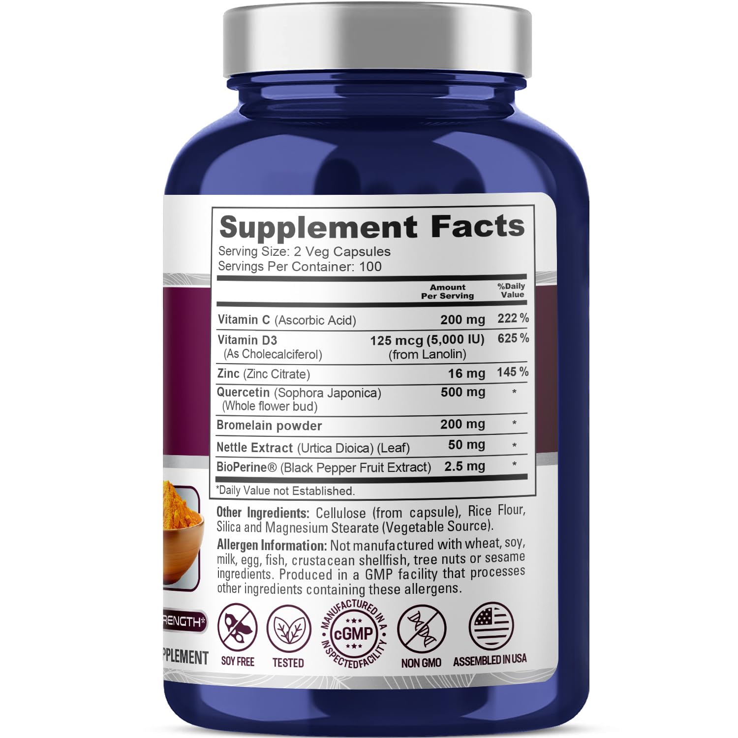 NusaPure Quercetin Complex: Bromelain, Vitamin C, Vitamin D3, Stinging Nettle, Zinc | 200 Veggie Caps (Non-GMO, Bioperine) NusaPure uk supplements
