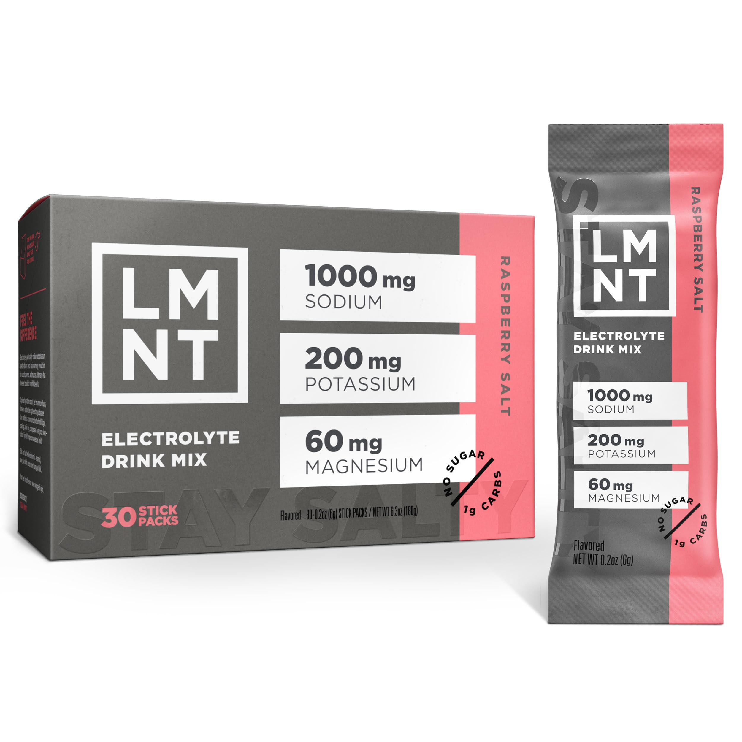 LMNT Zero Sugar Electrolytes - Raspberry Salt | Drink Mix | 30-Count Drink LMNT uk supplements