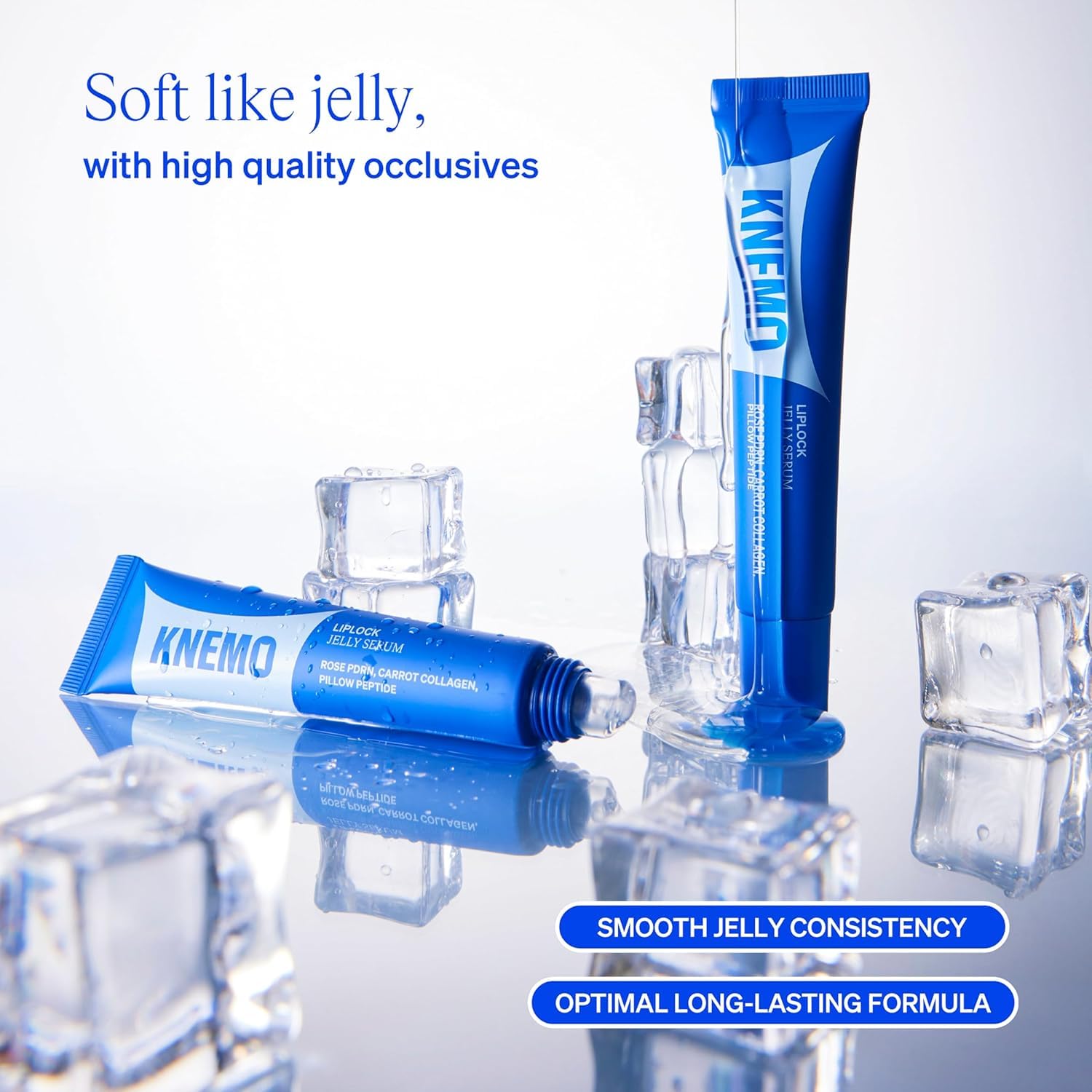 KNEMO LipLock Jelly Serum for Dry Lips, Long-Lasting, Hydrating, Plumping, Glossy Mask with Rose PDRN, Carrot Collagen, Pillow Peptide, Moisturizing Tinted Lip Balm. (Crystal Clear) KNEMO uk supplements