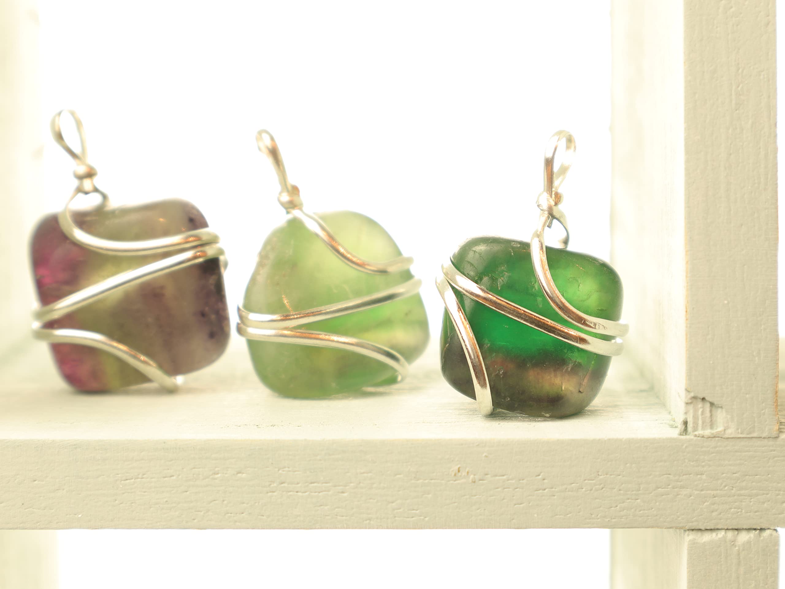 Shelf and Stone Rainbow Fluorite Wire Wrapped Pendant - Dark Hued Fluorite Crystal Necklace Shelf and Stone uk supplements