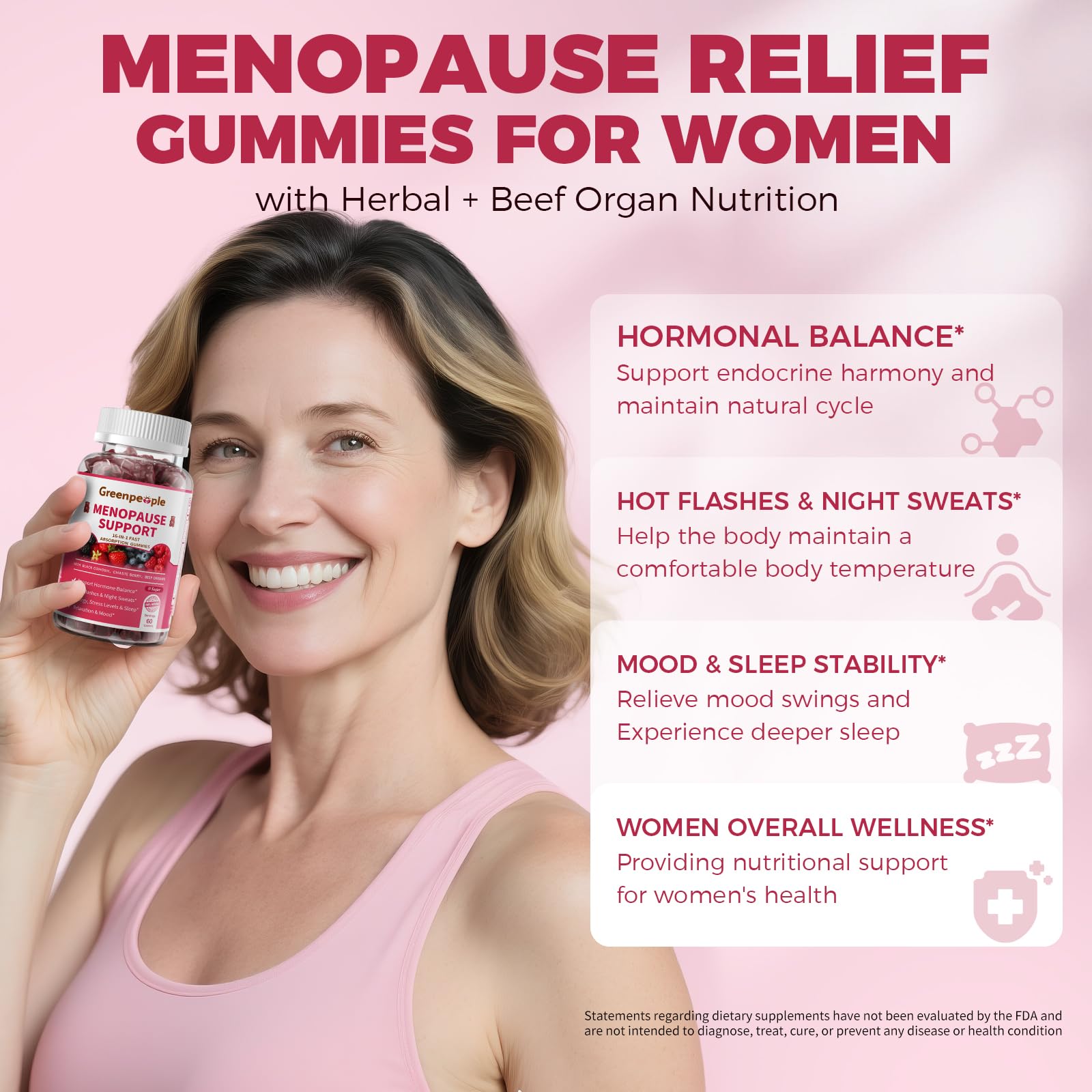 GREENPEOPLE Menopause Supplements for Women Gummies - 16-in-1 Dual Action Menopause Relief W/Black Cohosh, Vitex, Beef Organs for Hormone Balance, Hot Flashes, Night Sweats & Mood, Sugar-Free 60 CT GREENPEOPLE uk supplements