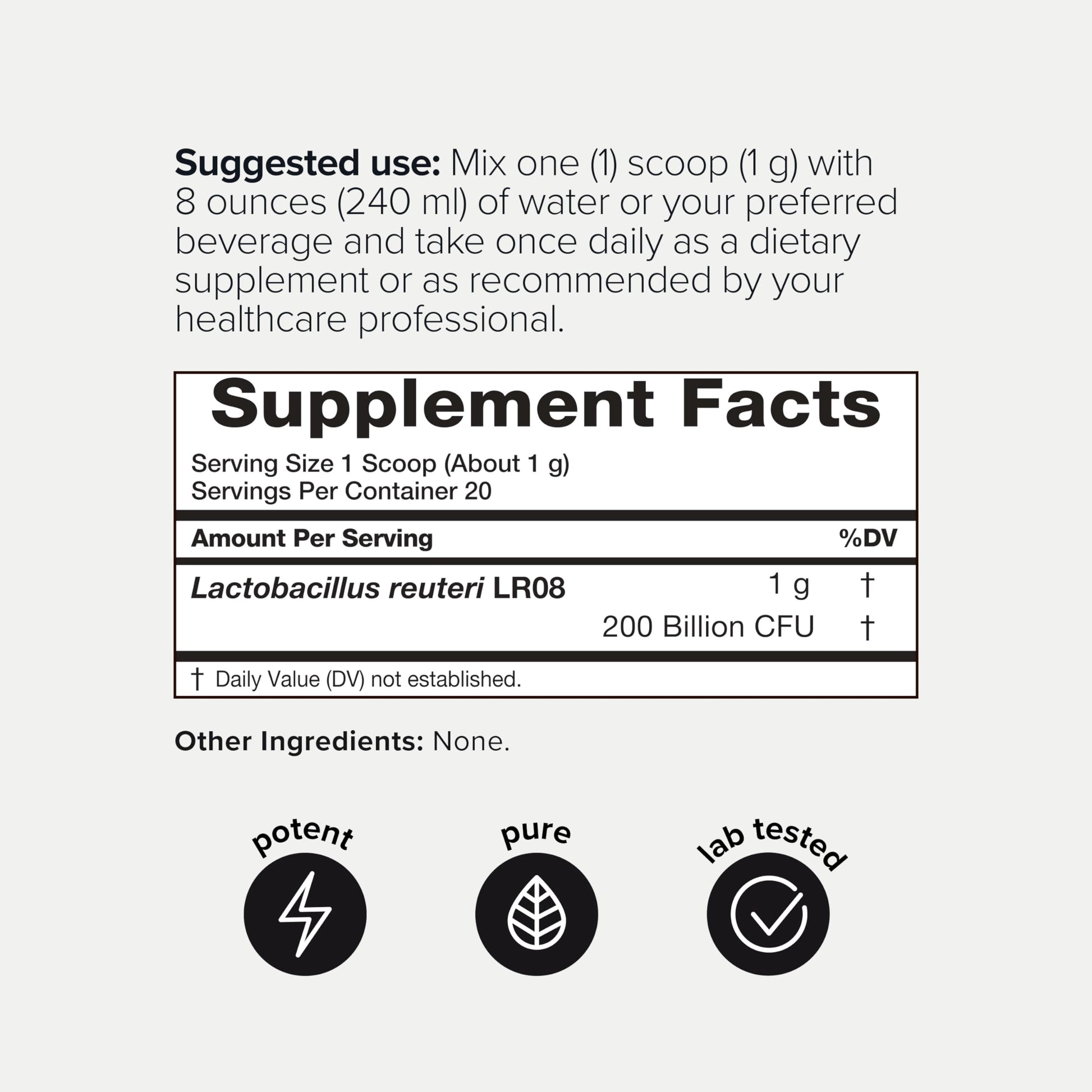 Lactobacillus Reuteri Powder – Ultra High Strength 200 Billion CFU Probiotic L Reuteri Supplement and Yogurt Starter – Third Party Tested Pure Single-Strain– Shelf-Stable – 20g Toniiq uk supplements