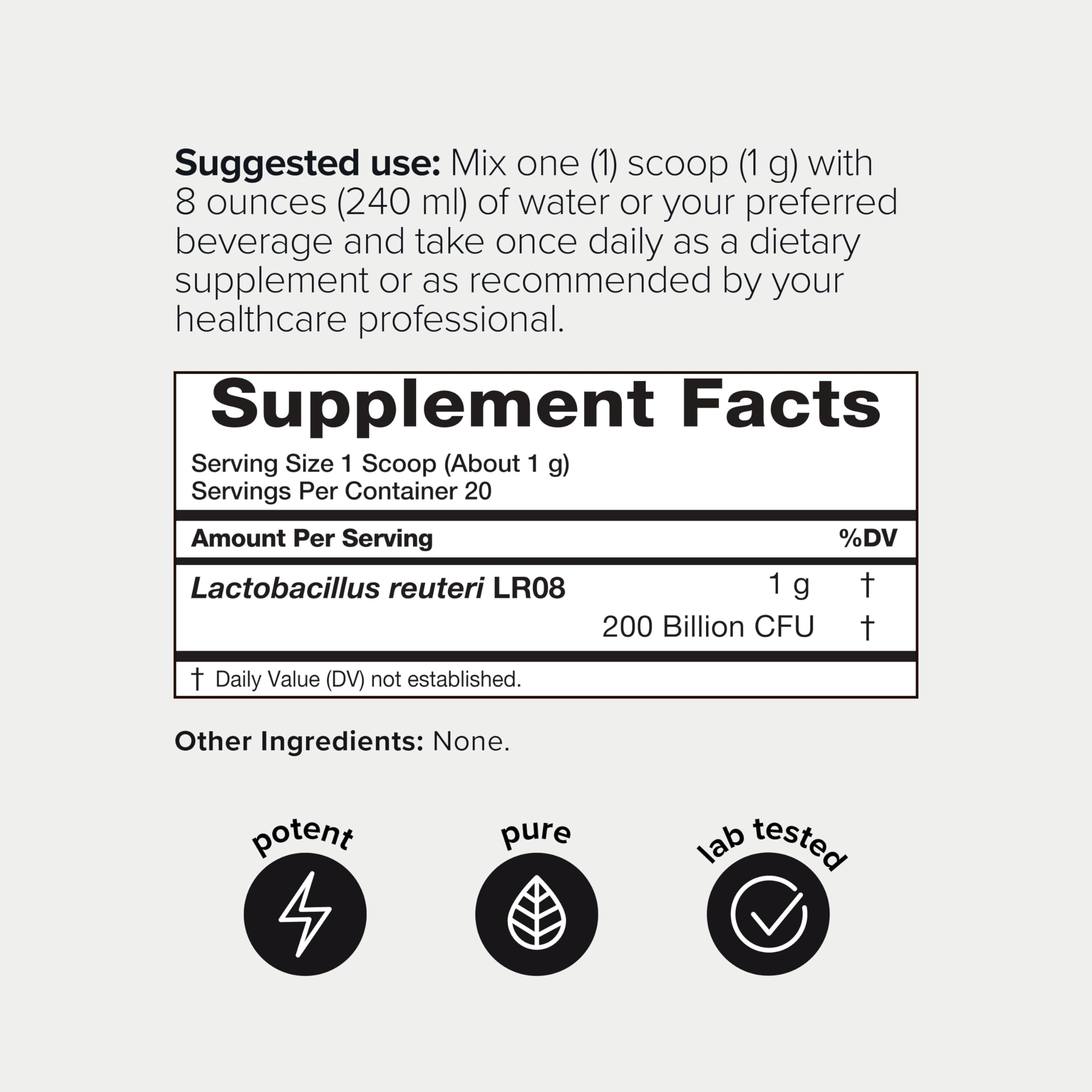 Lactobacillus Reuteri Powder – Ultra High Strength 200 Billion CFU Probiotic L Reuteri Supplement and Yogurt Starter – Third Party Tested Pure Single-Strain– Shelf-Stable – 20g Toniiq uk supplements