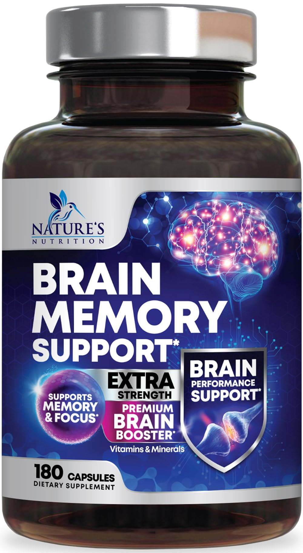 Brain Memory Supplement Pills - 3X Strength Nootropics for Concentration, Clarity & Focus Support - Brain Health Cognitive Vitamins with Bacopa, Phosphatidylserine & DMAE, Brain Booster - 180 Capsules Nature's Nutrition uk supplements
