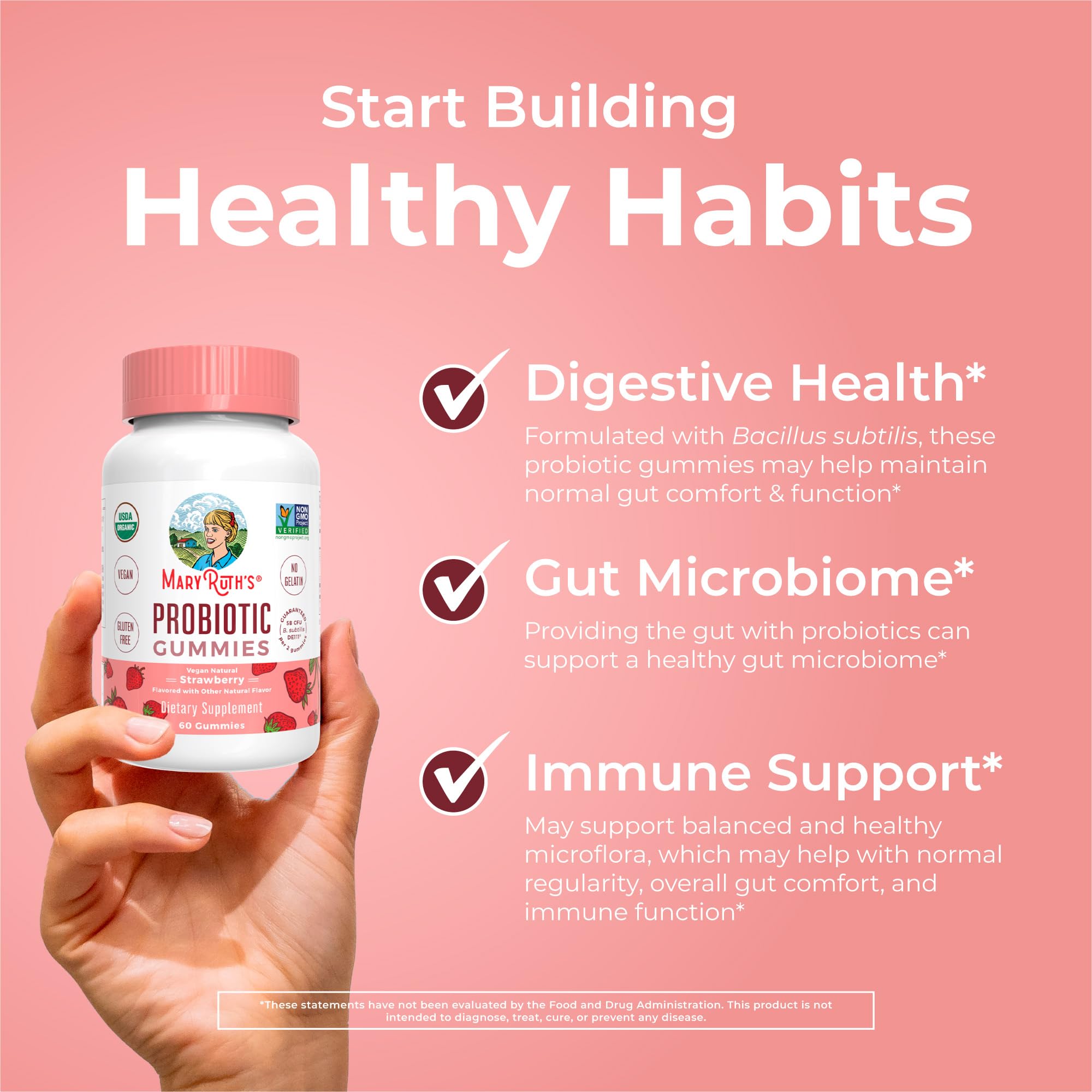 MaryRuth Organics USDA Organic Probiotic Gummies |Probiotics forWomen & Men Digestive Health & Gut Comfort Supplement 5 Billion CFU | Immune & Digestive Support | Vegan | Non-GMO | 60 Count MARYRUTH'S uk supplements