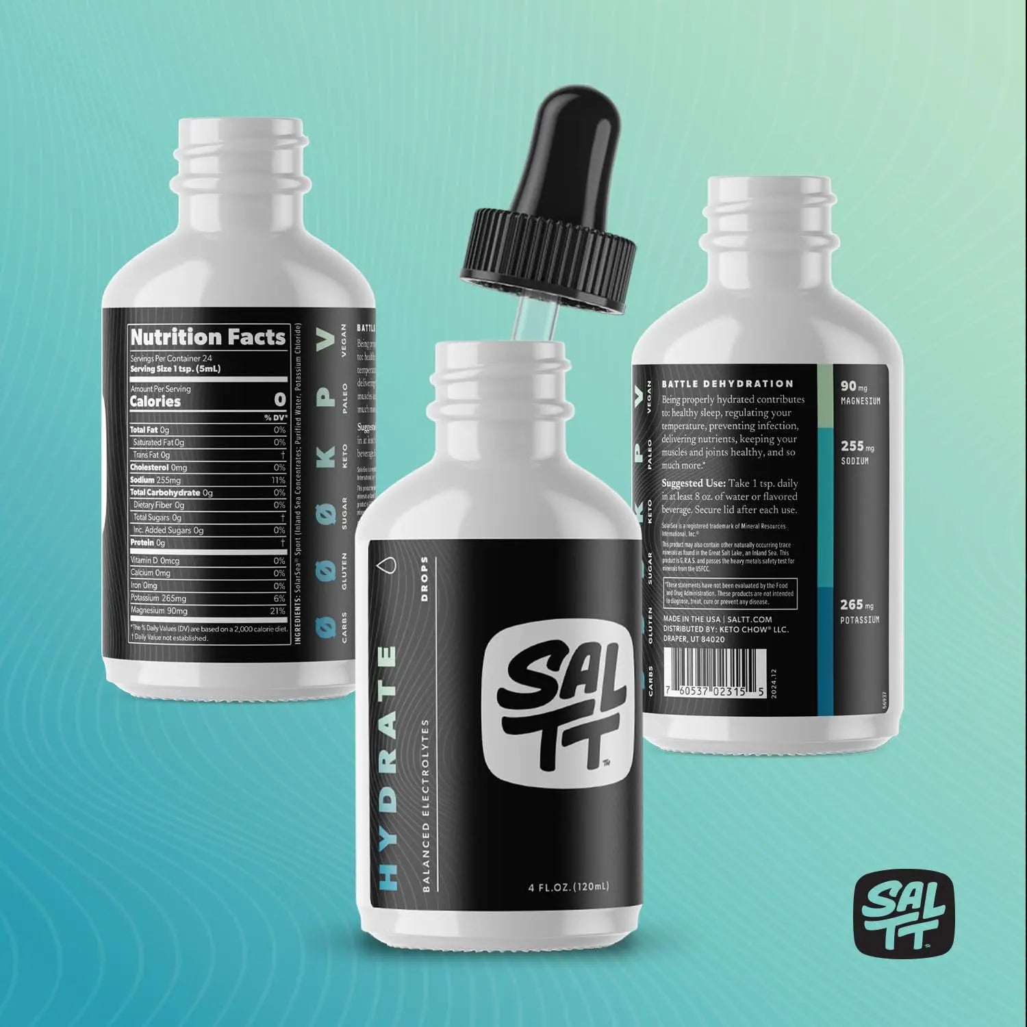 SALTT - Hydrate (4 oz) - Electrolytes Drops - Energy Boost - Sodium, Potassium, Magnesium, Zinc, Copper - Unflavored - Ultra Low Carb - Zero Sugar, Vegan, Keto Chow uk supplements