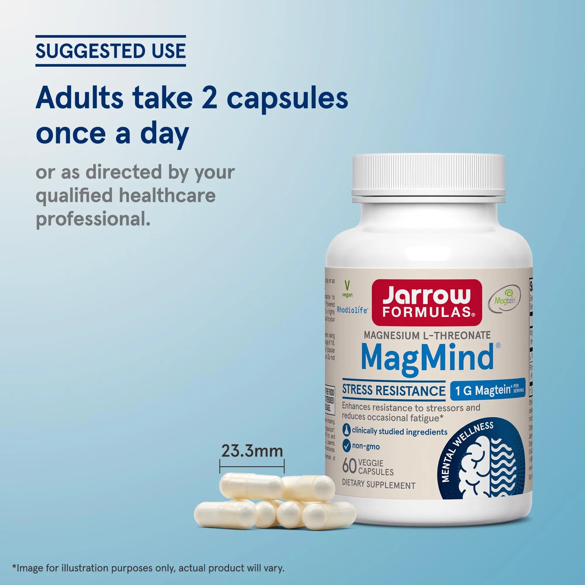 Jarrow Formulas Magnesium L-Threonate, MagMind Stress Resistance with L-Theanine and Rhodiolife, High Absorption Magnesium, Stress Relief and Mood Support, 60 Veggie Capsules, Up to a 30 Day Supply Jarrow Formulas uk supplements