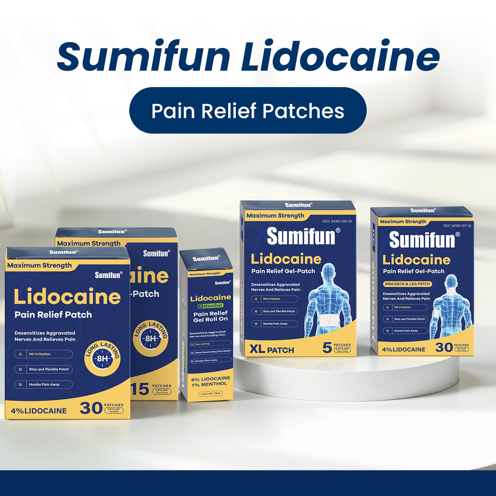 Sumifun XL Lidocaine Patches for Pain Relief, 4% Lidocaine Maximum Strength OTC, Extra Large 4.72"x7.87" for Full Back Pain Patches & Large Areas, 5 Count Sumifun uk supplements