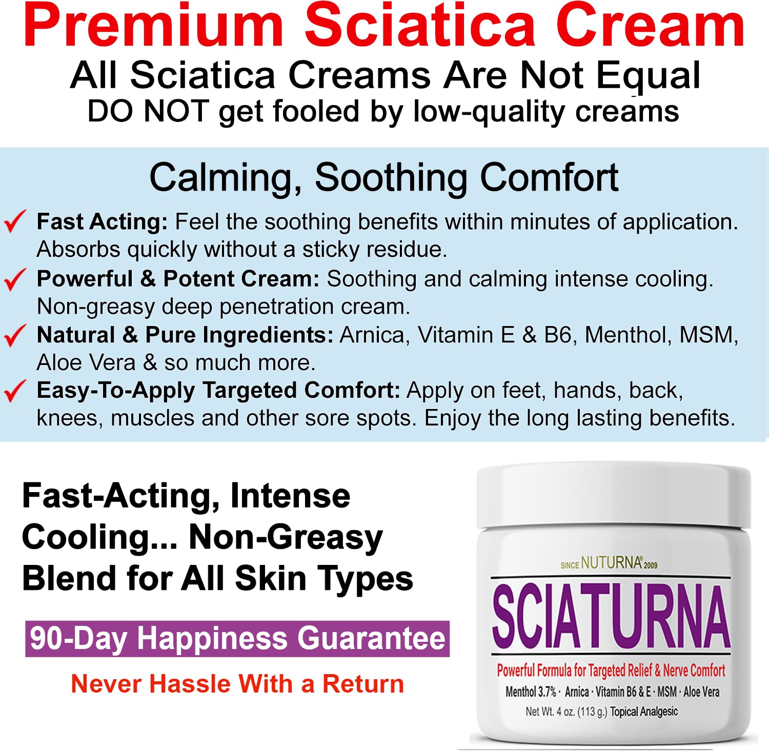 Sciatica Nerve Cream - Maximum Strength Comfort Cream for Feet, Hands, Legs, Toes, Back - Natural Ultra Strength Arnica, MSM, Menthol, Soothing Comfort, 2 Oz Nuturna uk supplements