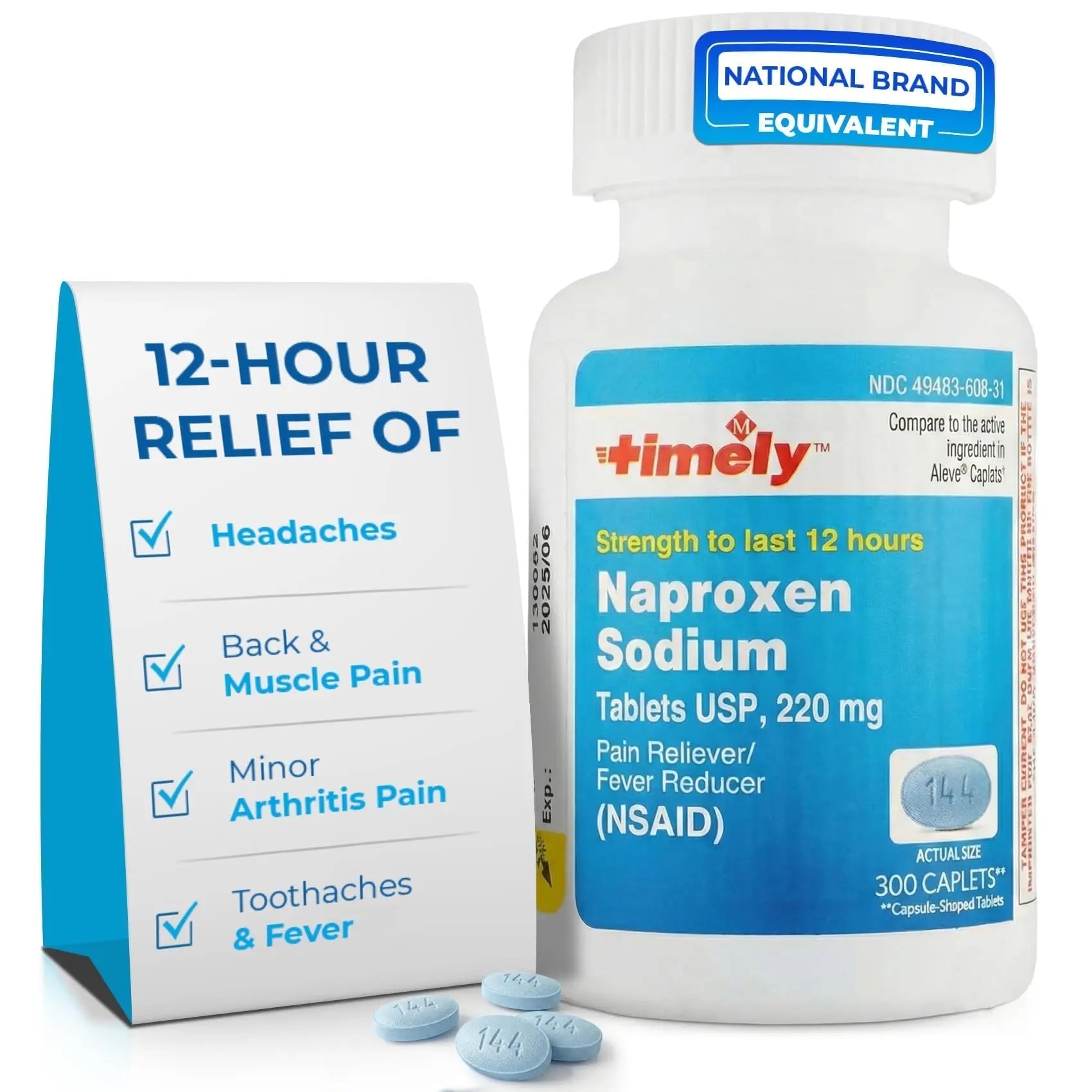 TIME-Cap Labs Naproxen Sodium 220mg (NSAID), Pain Reliever & Fever Reducer Caplets, 12 Hour Relief for Headache, Backache, Arthritis & Body Aches, 300 Count TIME-CAP LABS, INC. uk supplements