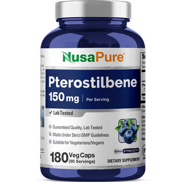 NusaPure Pterostilbene 150mg 180 Veggie Caps (Non-GMO, Vegan) NusaPure uk supplements