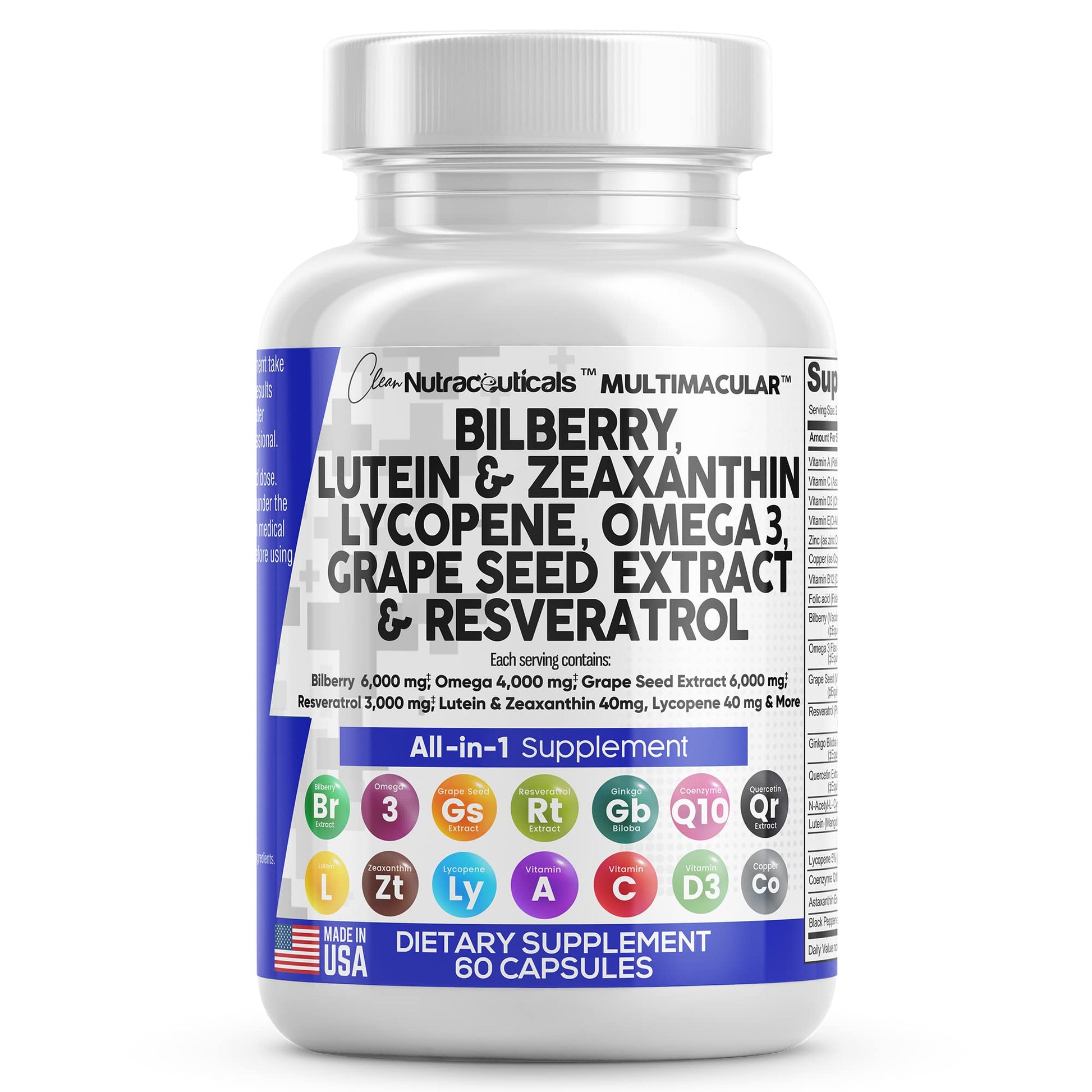 Eye Health Vitamins with Bilberry 6000mg Lutein & Zeaxanthin 40mg Lyco Clean Nutraceuticals uk supplements