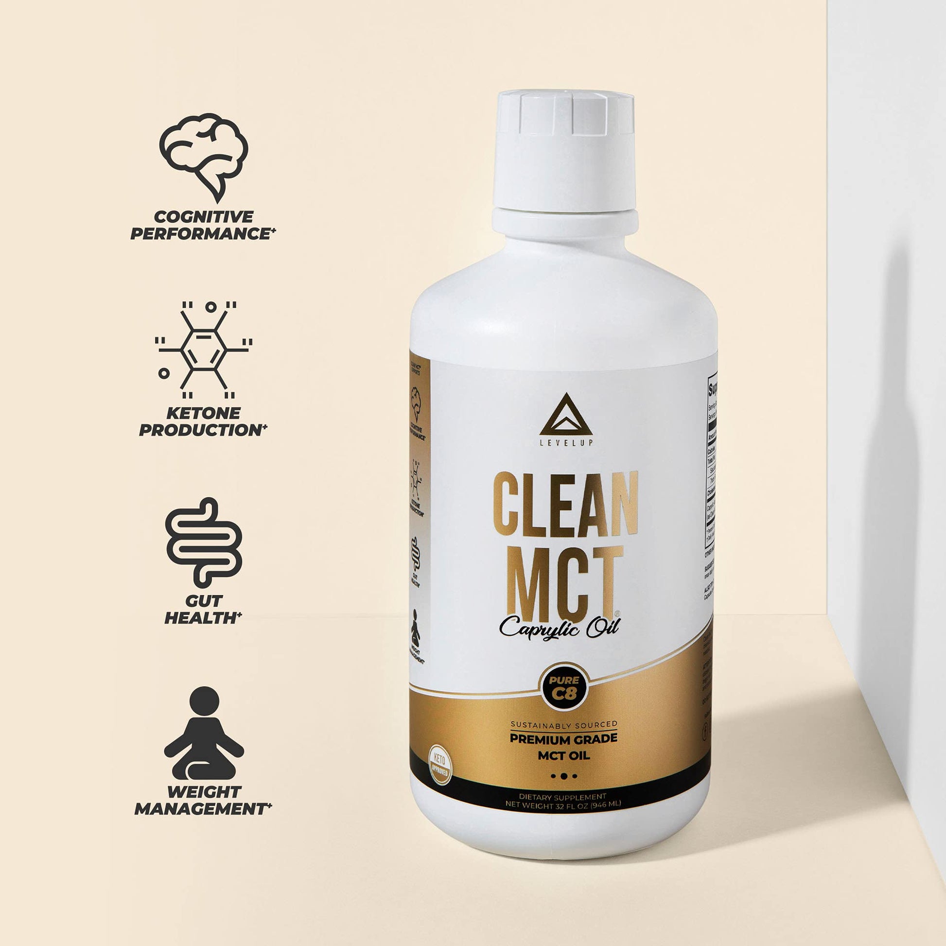 LevelUp Clean MCT Oil - 100% Caprylic C8 for Energy, Focus, Weight Management LevelUp uk supplements