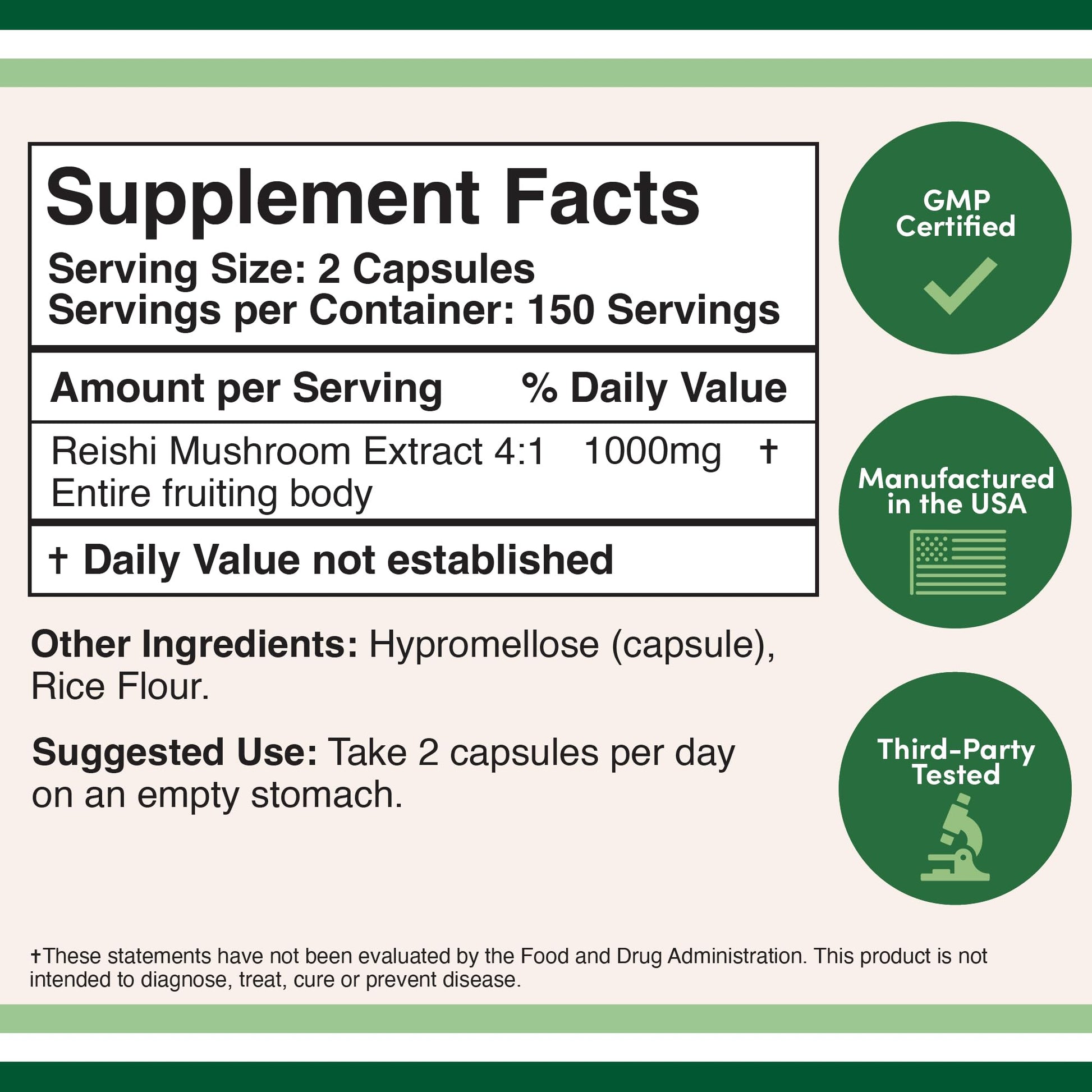 Reishi Mushroom Capsules (4:1 Ganoderma Extract, 1,000mg Red Reishi Powder Servings) Double Wood Supplements uk supplements