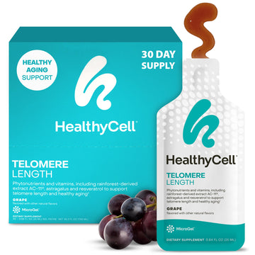 HealthyCell Telomere Length Supplement - Anti-Aging Telomere Lengthening Supplements with Phytonutrients & Vitamins for Cellular Health - AC-11, Astragalus & Resveratrol - 30 Gel Packs, Grape Flavored Healthycell uk supplements