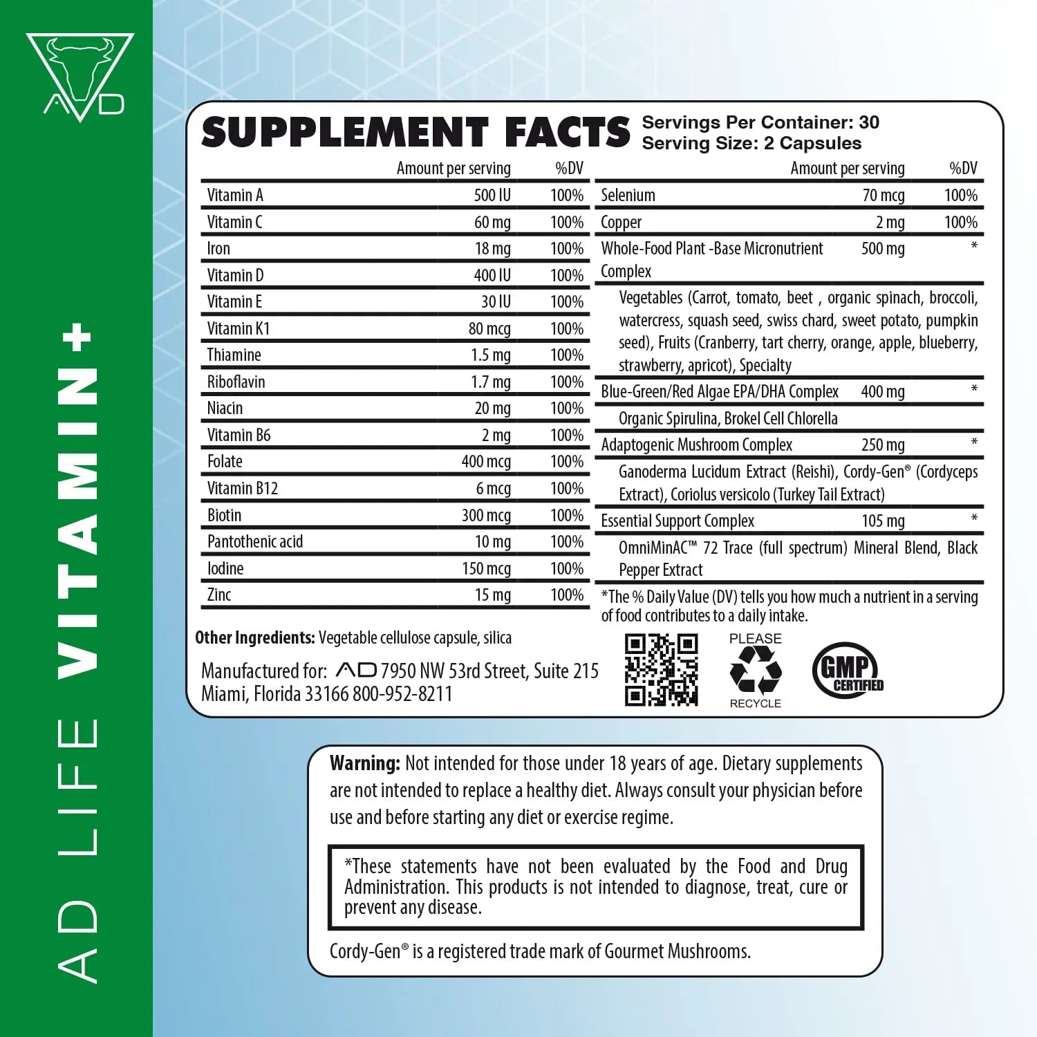 Project AD Vitamin+ Multimineral Multivitamin Supplement Complete Antioxidant, Energy & Immune Support. (60 Servings) PROJECT AD LLC uk supplements