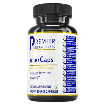 Premier Research Labs AllerCaps - A Lung Health Supplement with NAC/N-Acetyl Cysteine, Featuring Bromelain, Reishi Mushroom & Quertecin, Immune Support Formula - 60 Vegetarian Capsules Premier Research Labs uk supplements