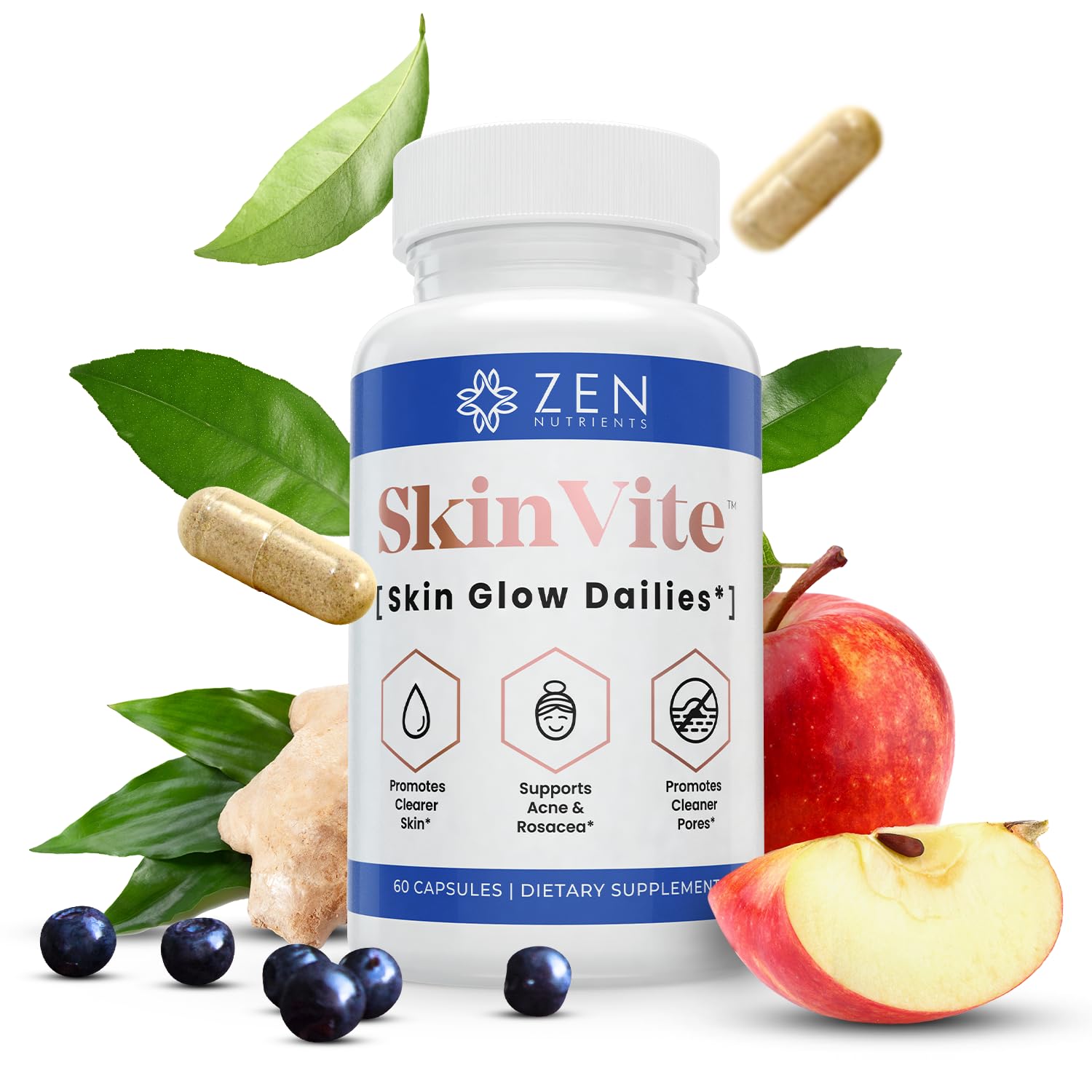 Zen Nutrients SkinVite Natural Skin Supplement for Women, Men & Teens - Hormonal Breakouts & Clear Skin Support Supplement - Detoxifying Vitamin for Acne and Digestion Support Zen Nutrients uk supplements