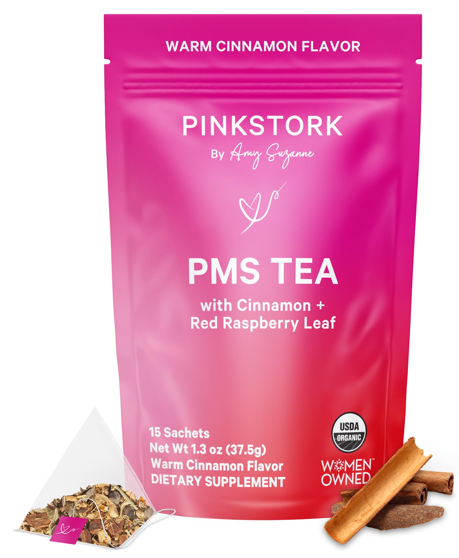 Pink Stork Organic PMS Tea for Hormone Balance, Mood Swings, Bloating, and Period Regularity - 8 Herbs - Vitex, Red Raspberry Leaf, Chamomile - Caffeine-Free - 15 Sachets, Hot or Iced Pink Stork uk supplements