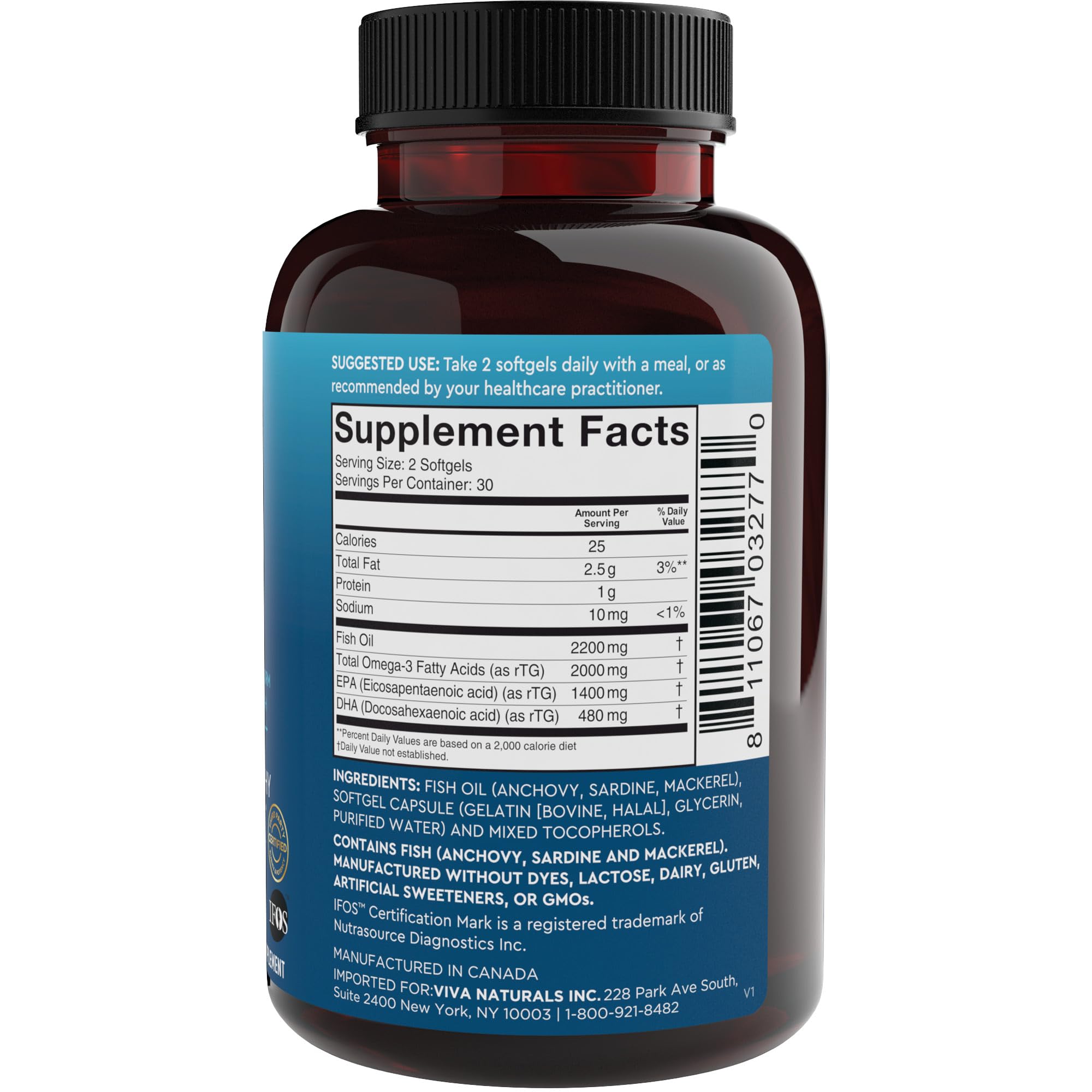 Viva Naturals Triple Strength Omega 3 Fish Oil Supplement - 2200 mg Wild Caught Viva Naturals uk supplements