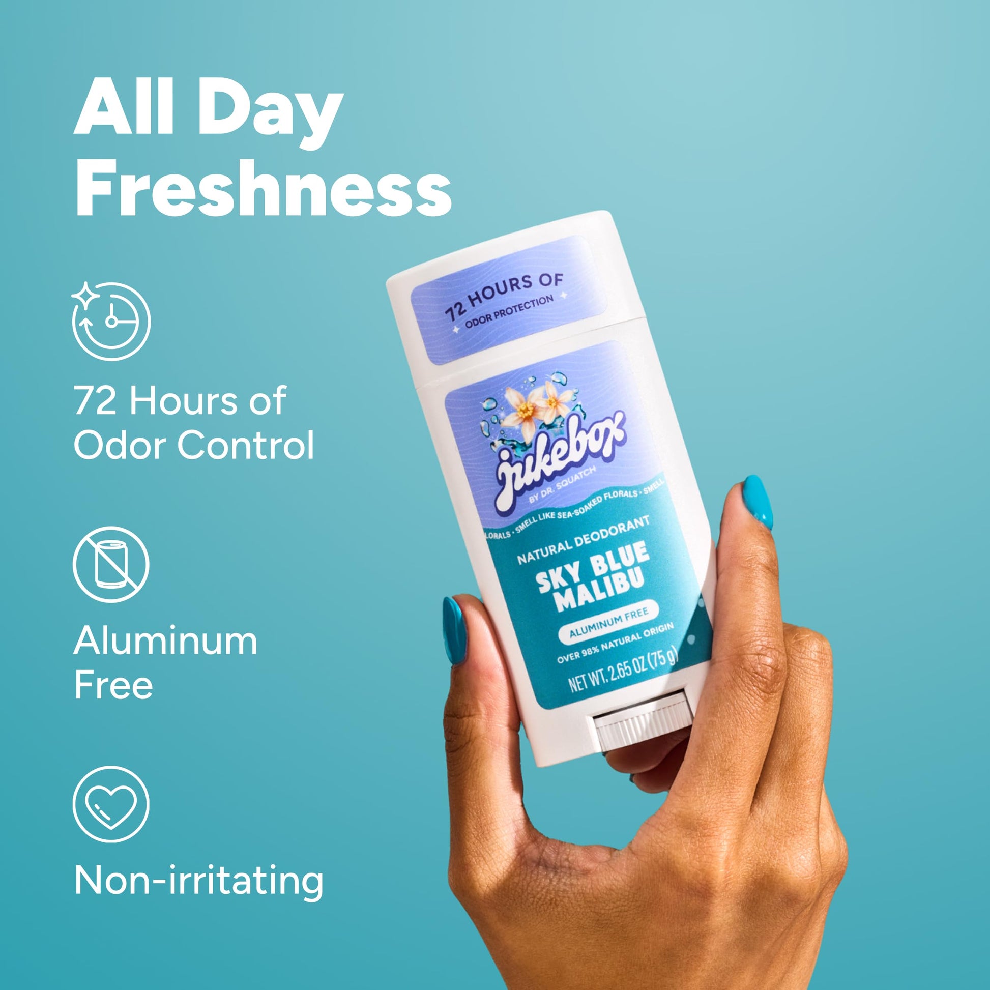 Jukebox Natural Women’s Deodorant – Aluminum Free, 72 Hour Odor Protection – Made with Arrowroot, Charcoal & Postbiotics – Sky Blue Malibu, 2.65 oz JUKEBOX uk supplements