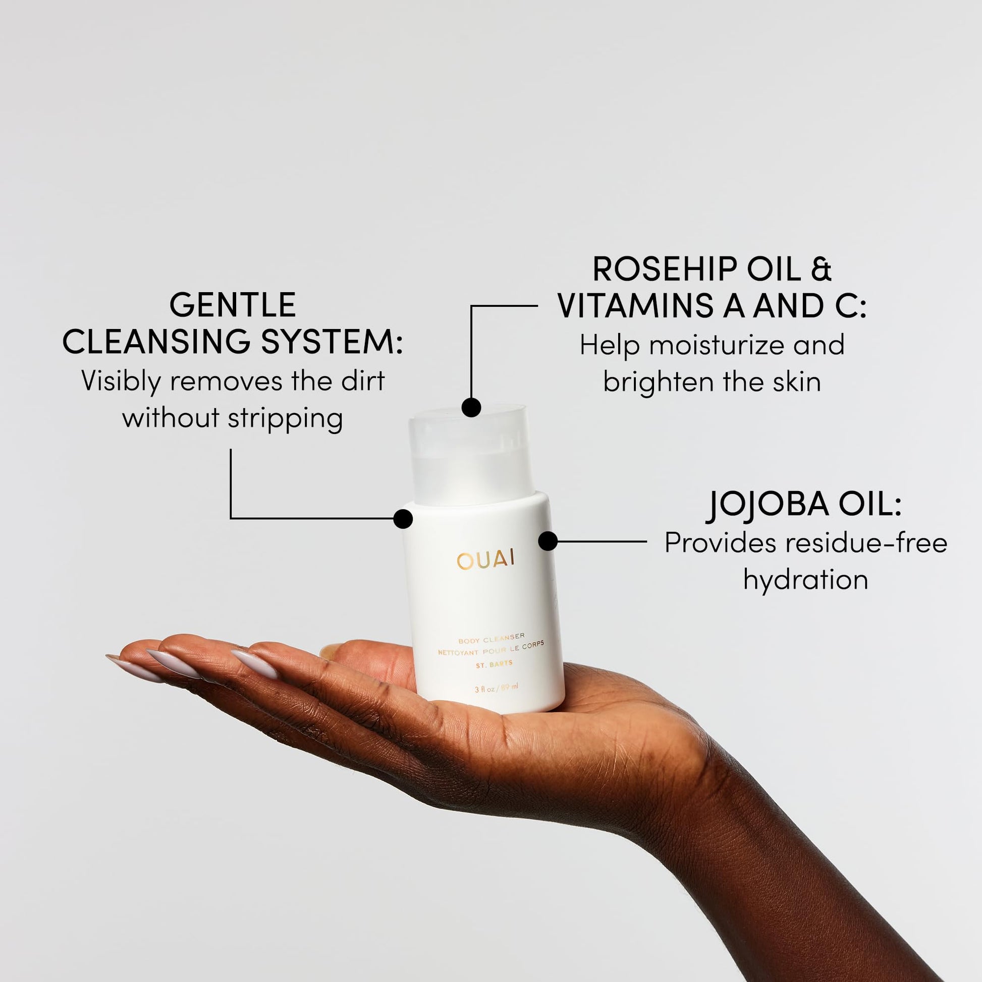 OUAI Body Cleanser, St. Barts Travel Size - Foaming Body Wash with Jojoba Oil & Rosehip Oil to Hydrate, Balance & Soften Skin - Paraben, Phthalate & Sulfate Free Skin Care Products (3 fl oz) OUAI uk supplements