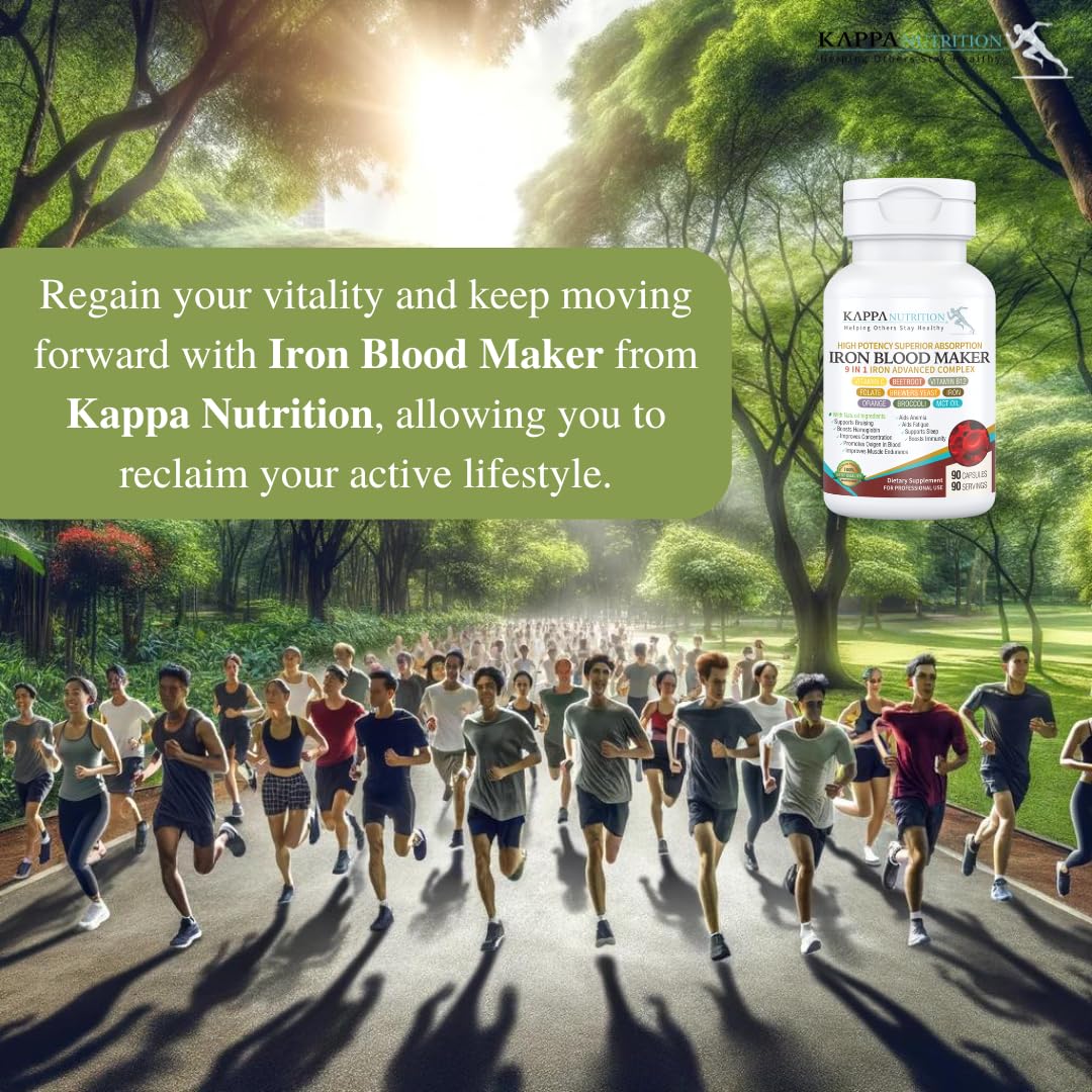 KAPPA NUTRITION Iron 26mg, Vitamin C & Orange 150mg, Folate 667mcg DFE, Vitamin B12, Beetroot, Brewers Yeast, Broccoli & MCT Oil 9 in 1 Advanced Complex (90 Capsules) KAPPA NUTRITION uk supplements