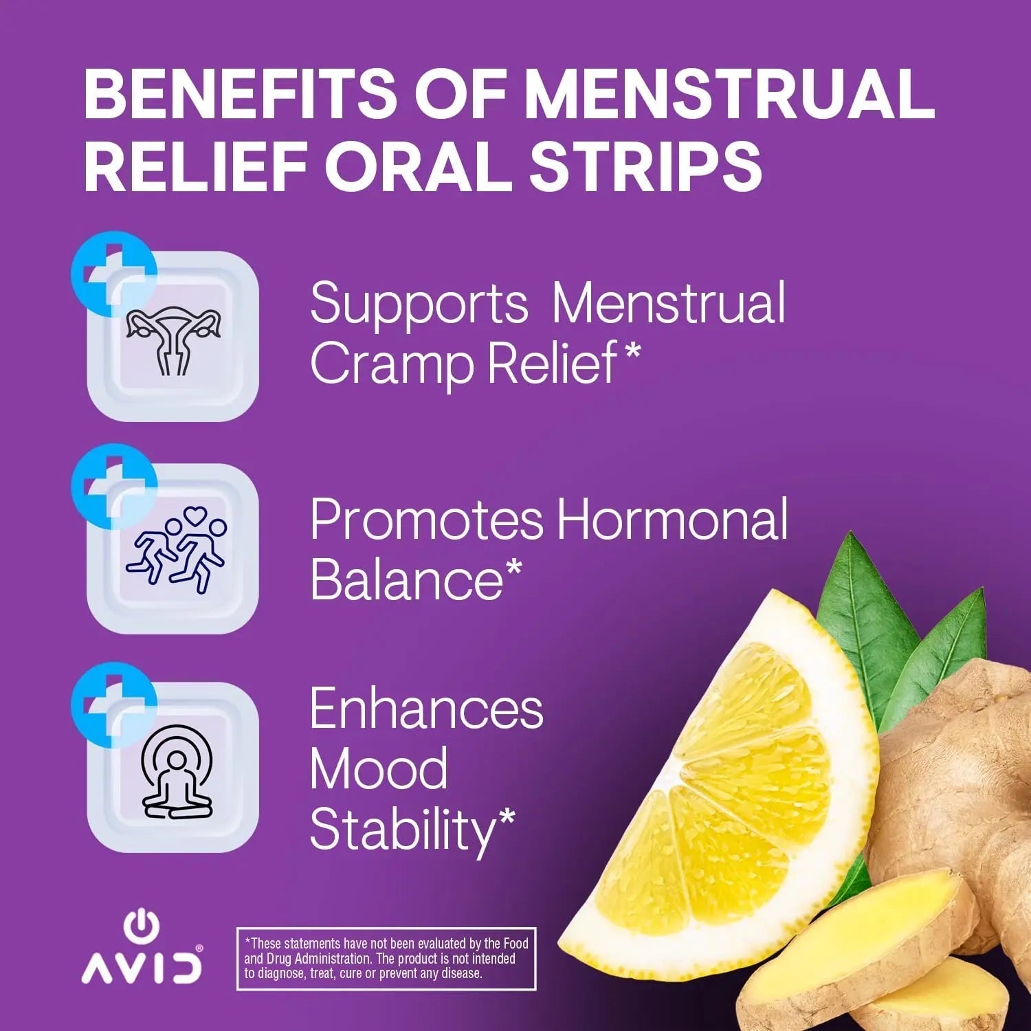 AVID Playboy - Menstrual Relief PMS Oral Strips (30 Edible Strips) Fast Dissolving PMS Cramp Relief & Hormonal Balance Strips for Women - Lemon Ginger Flavored Multi-Benefit PMS Supplement for Women Avid uk supplements