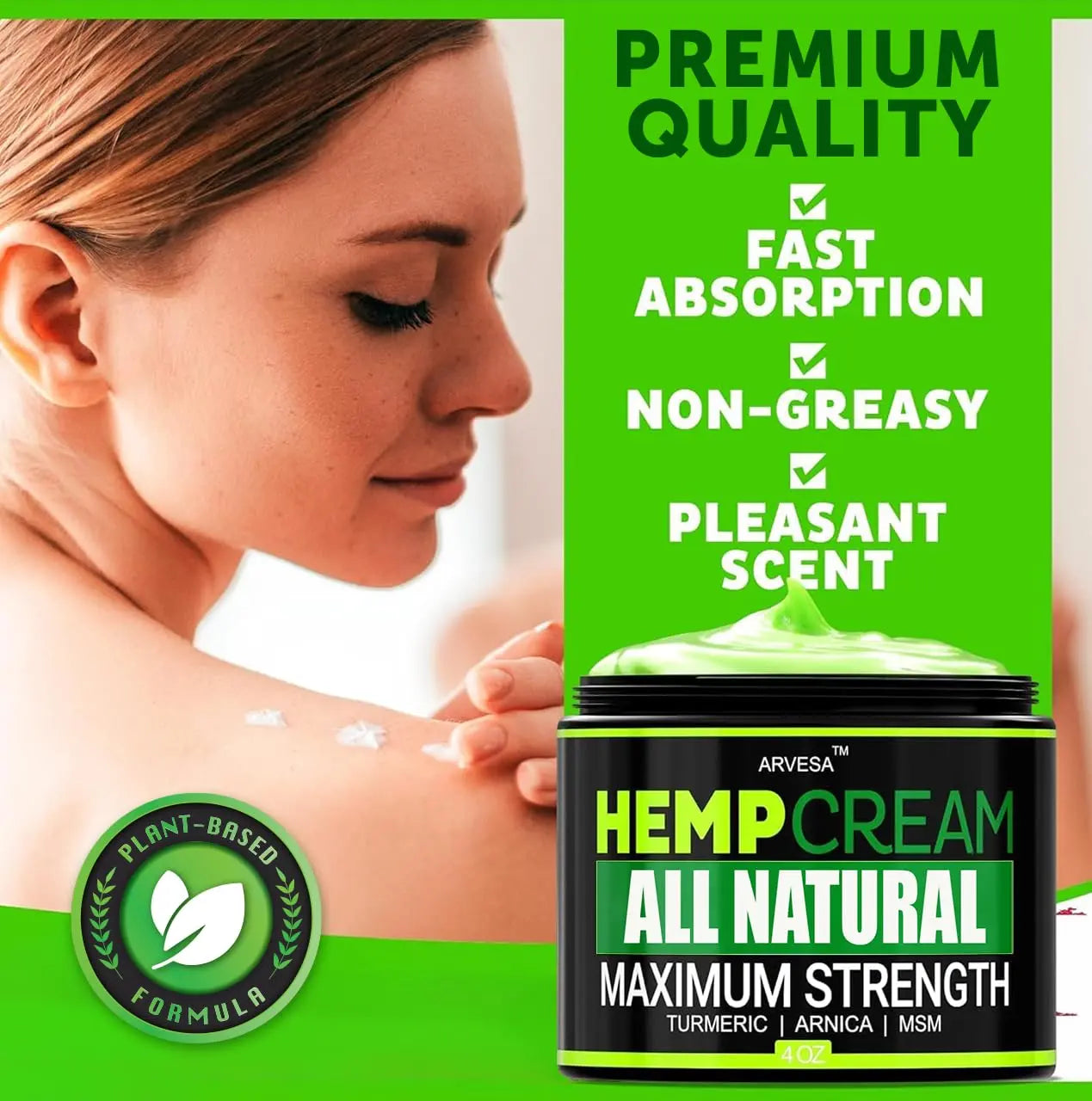 Natural Hemp Cream - Maximum Strength Gel - Hemp Cream with Arnica, MSM, Glucosamine, Menthol, Aloe, Turmeric, Boswellia - Fast Absorption, Non-Greasy, Lightweight - Advanced Formula - 4 oz Arvesa uk supplements