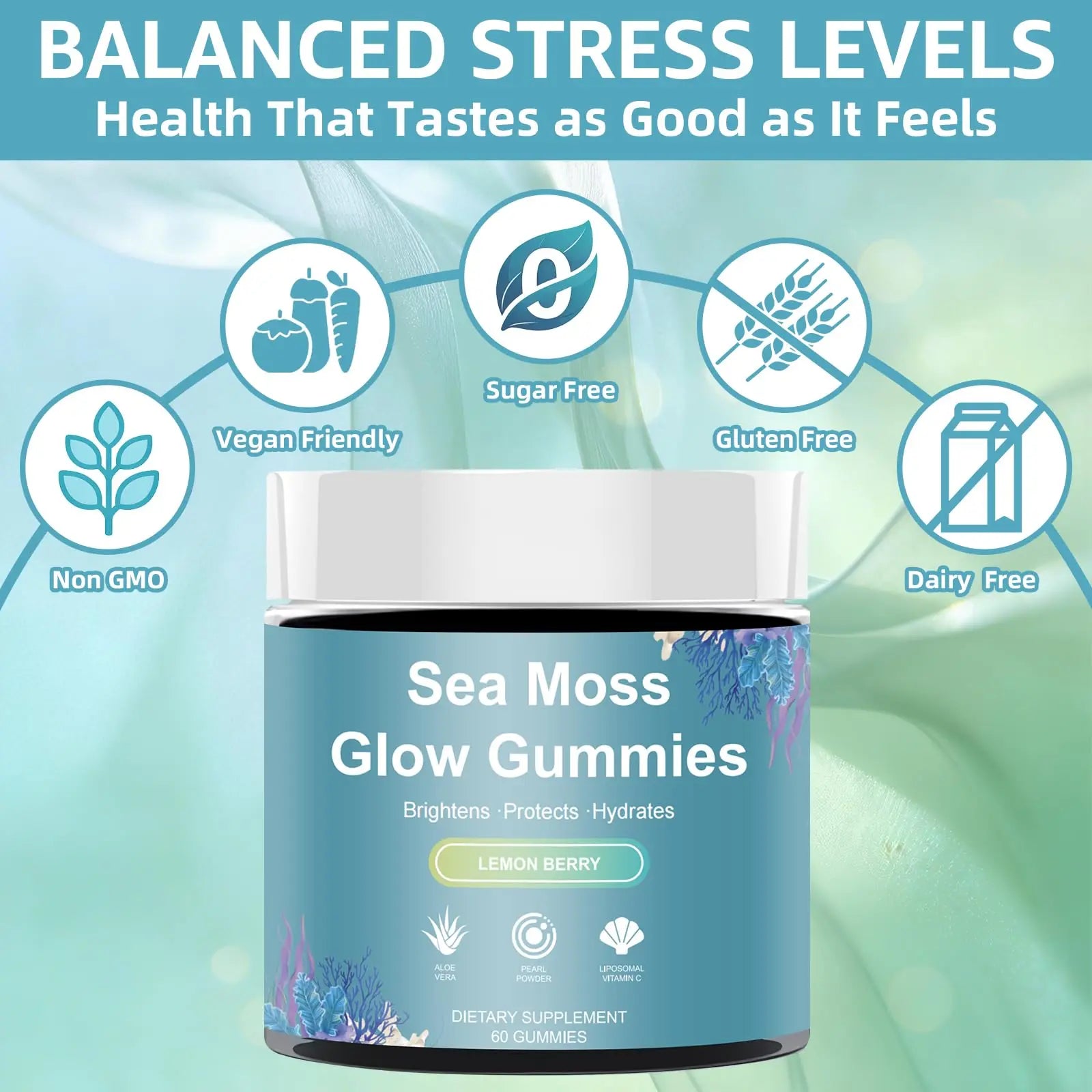 HICFRWE Sea Moss Glow Gummies - Hair Gummies with Vitamin C, Vitamin E, Aloe Vera, Pearl Powder Supports Faster Hair Growth HICFRWE uk supplements