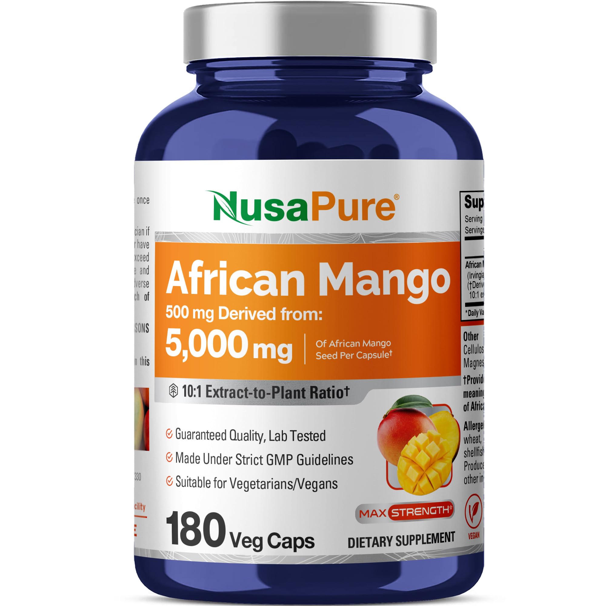 NusaPure African Mango 10:1 Extract, 500 mg Equivalent to 5,000 mg per Veggie Caps 180 Capsules (Non-GMO, Vegan) NusaPure uk supplements