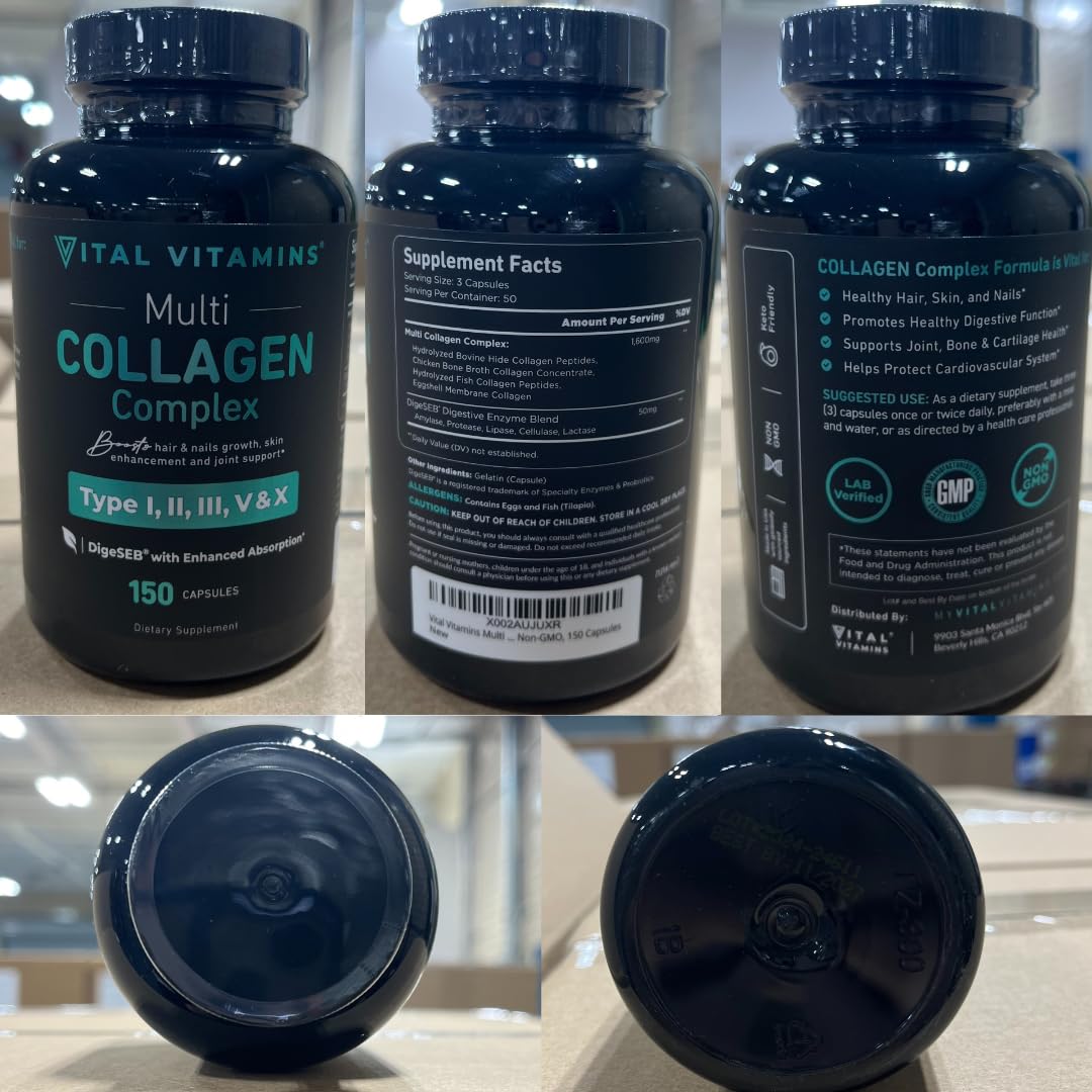 Vital Vitamins Multi Collagen Capsules - Type I, II, III, V, X - Grass-Fed, Collagen Peptides Supplements, Non-GMO - for Men & Women - 150 Count Vital Vitamins uk supplements