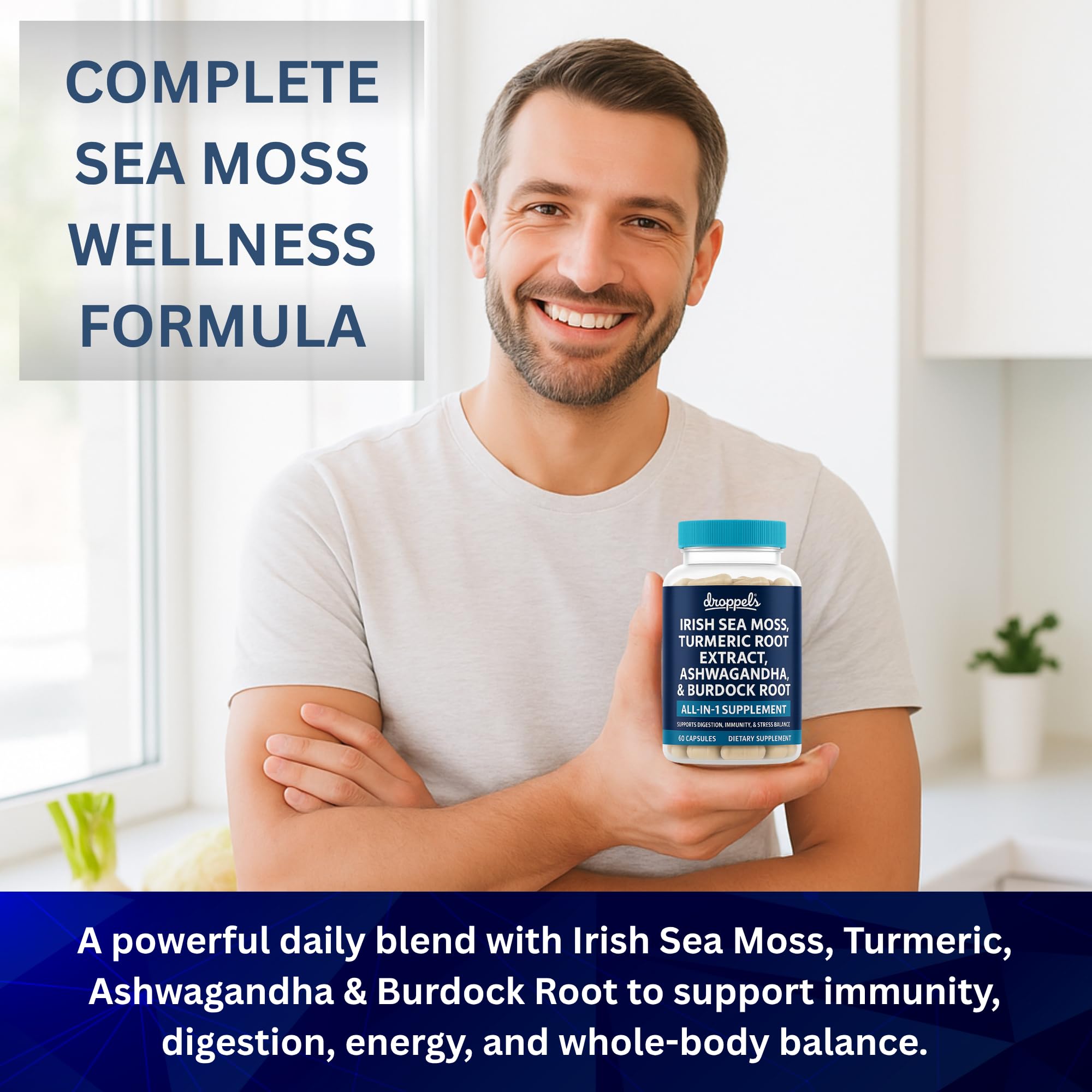 Droppels Irish Sea Moss Capsules with Turmeric Root, Ashwagandha, Black Pepper & Burdock Root – Natural Mineral Blend for Immune, Digestion, Joint & Energy Support – Vegan, Non-GMO – 60 Capsules Droppels uk supplements